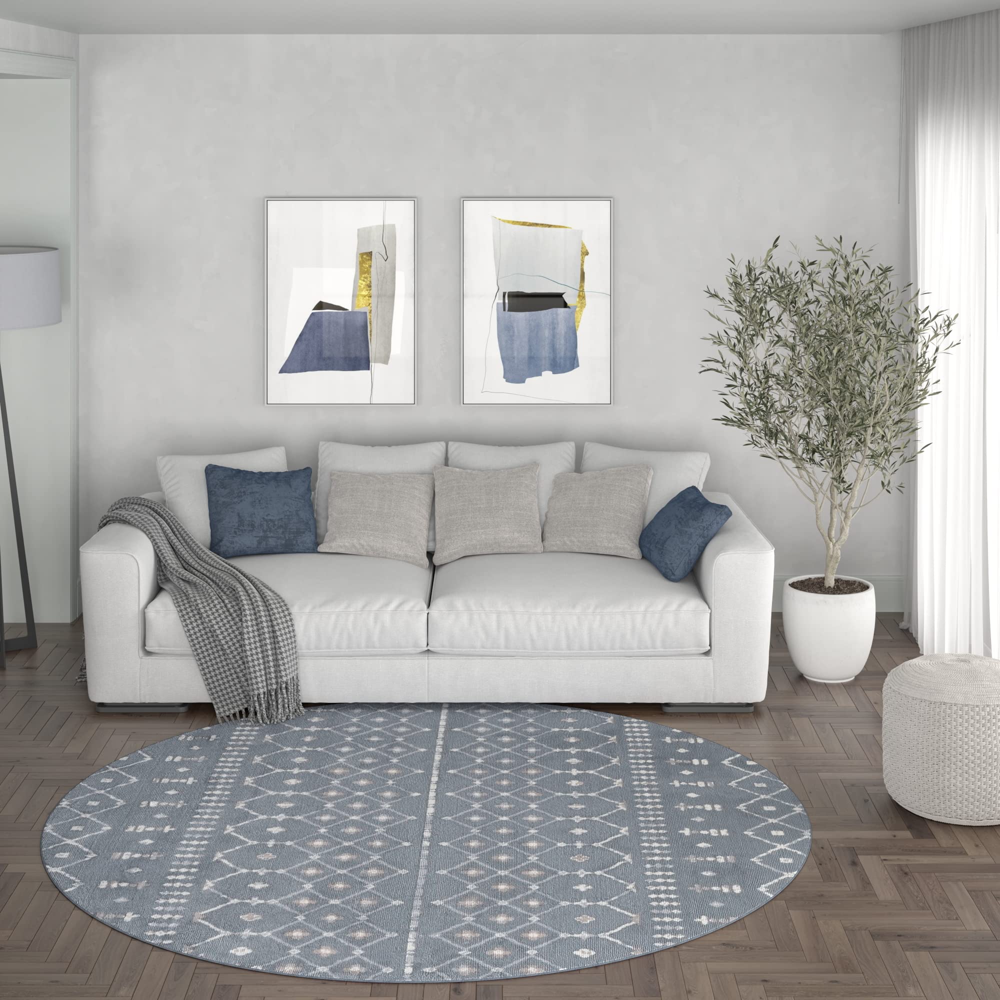 Dark Gray Modern Large 8ft Round Area Rug - Soft Contemporary Carpet for Living Room, Bedroom, Dining Room, Kitchen & Entryway - Perfect for Home Decor, Family Gatherings and Cozy Spaces