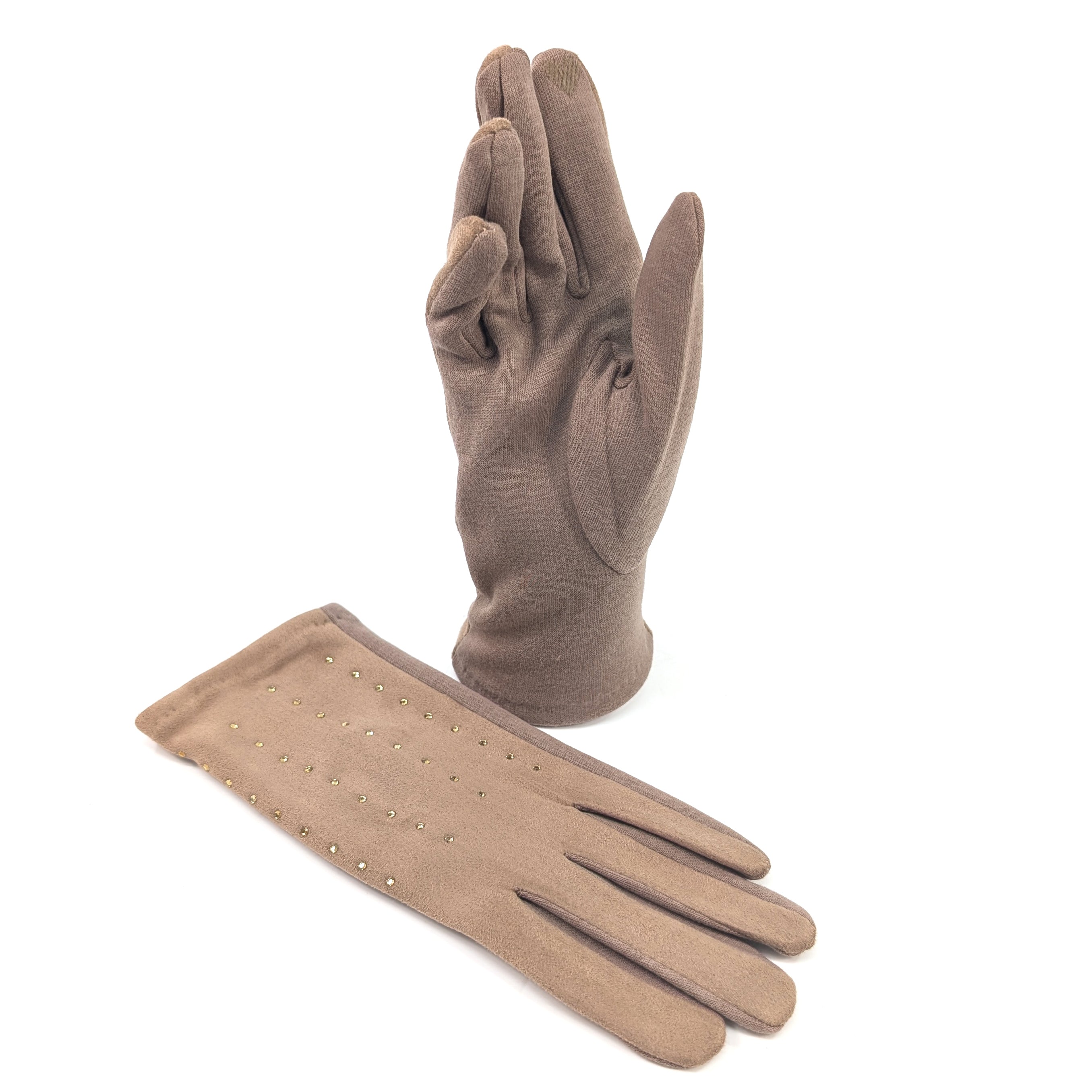 Diamante Suede Style Gloves for Women - Elegant Biscuit Color Winter Fashion Accessories | Perfect for Parties, Weddings & Evening Events