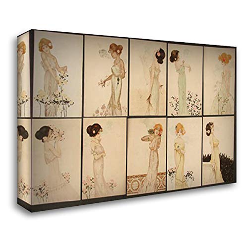 Raphael Kirchner Girls with Flowers at Feet 24x18 Floral Canvas Wall Art - Stretched Gallery Wrap for Living Room, Bedroom & Office Decor