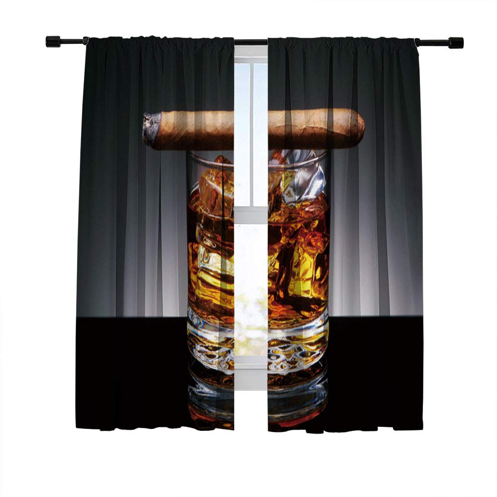 Blackout Curtains for Living Room, Bedroom, Kitchen & Cafe - Light Blocking Room Darkening Window Drapes with Whiskey Glass & Cigar Print (2 Panels) - Perfect for Home Theater, Night Shift Sleep & Light Sensitivity Relief