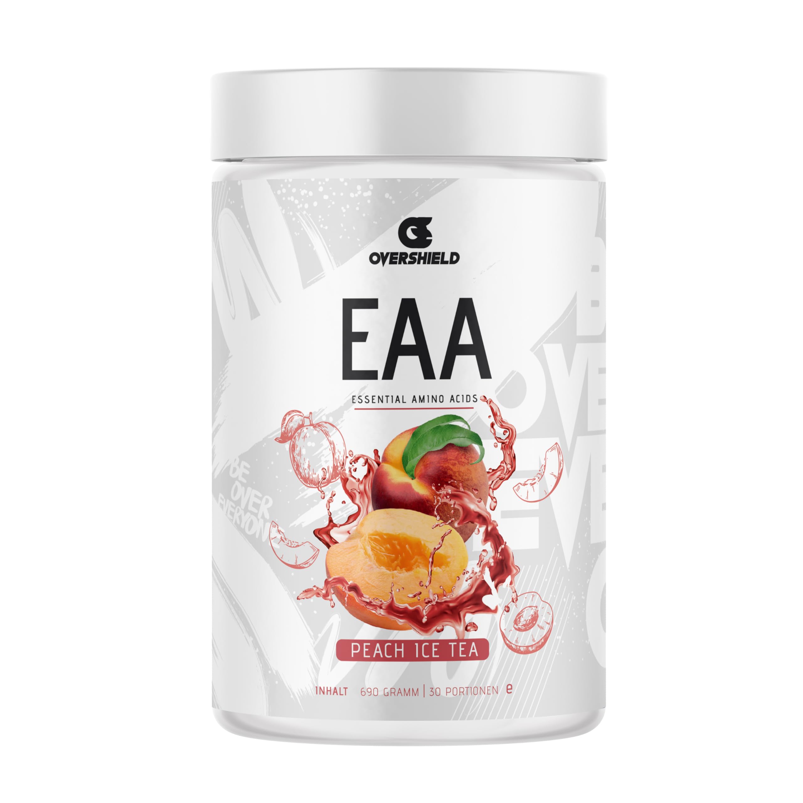 Overshield EAA - 690g Essential Amino Acid Supplement with All 9 EAAs - Peach Ice Tea Flavor - Made in Germany - Pre & Post Workout Recovery for Athletes & Fitness Enthusiasts