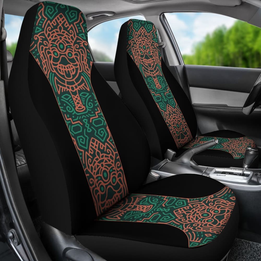 Premium Aztec Elephant Print Car Seat Covers - Black, Burnt Orange & Green Waterproof Seat Protectors for Cars, Trucks & SUVs | Perfect for Daily Commute, Road Trips & Outdoor Adventures