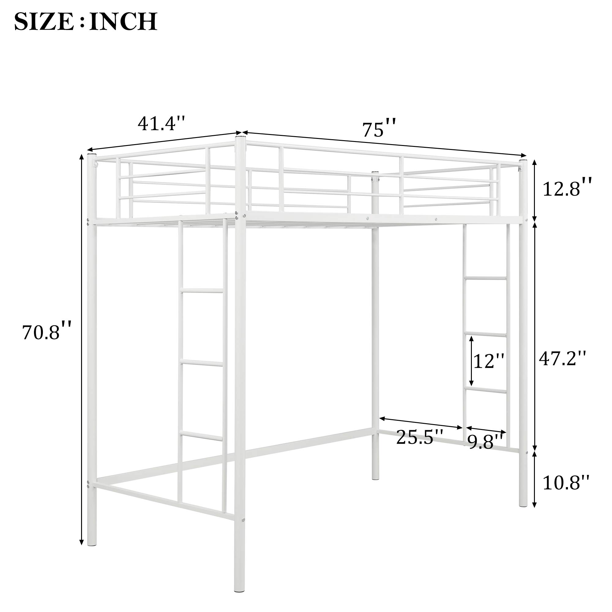 **Heavy Duty Twin Loft Bed with 2 Ladders, Space-Saving Multifunctional Metal Frame, Kids Loft Bed with Safety Guard Rails - Modern White Loft Bed for Small Bedrooms, Dorms & Kids' Rooms**    *(Perfect for maximizing space in apartments, shared rooms, or children's bedrooms with sturdy construction and safety features.)*