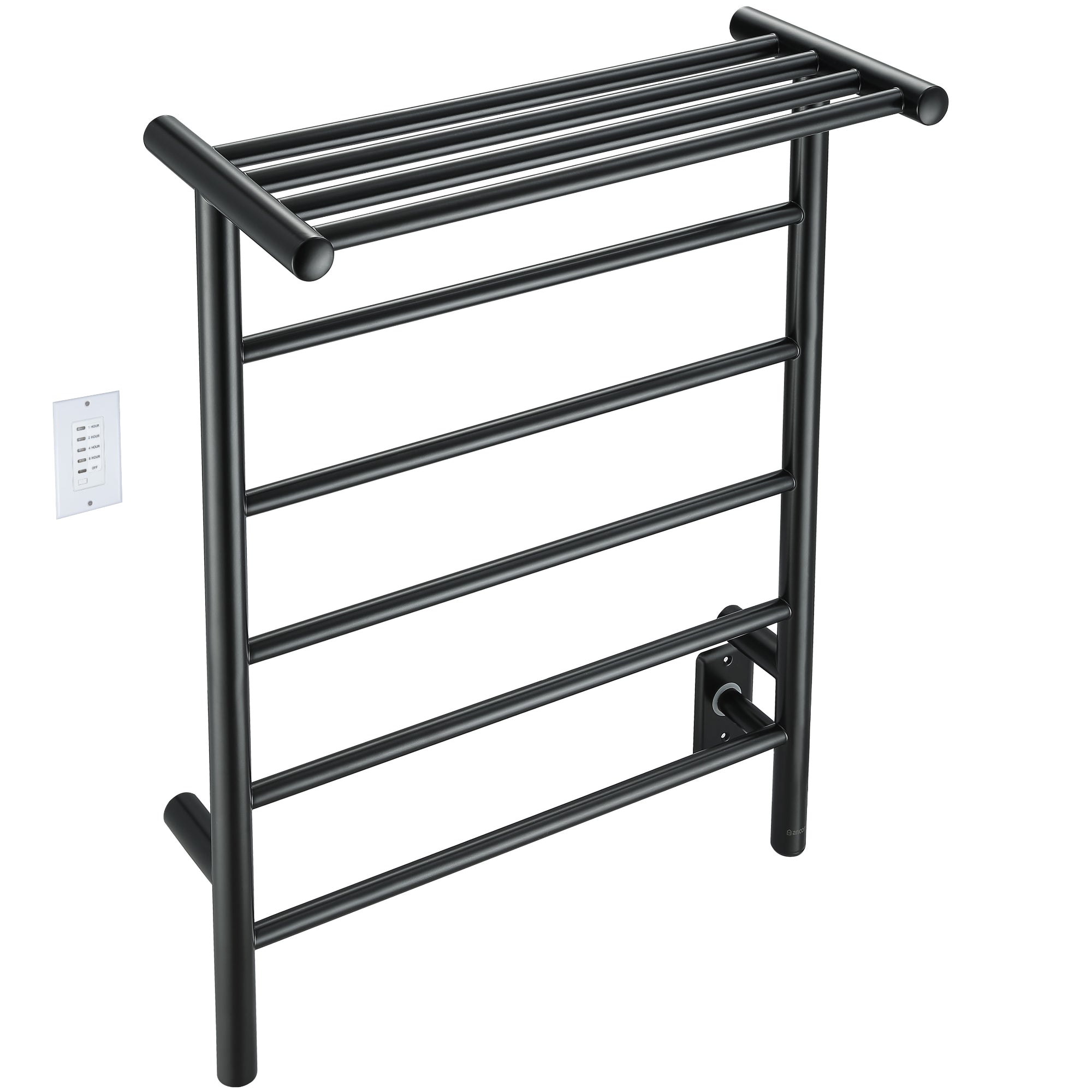 Ancona Miazzo 5 Bar Electric Wall Mount Towel Warmer - Plug In & Hardwire with Shelf & Timer - Matte Black - Perfect for Bathroom, Spa & Luxury Home Heating