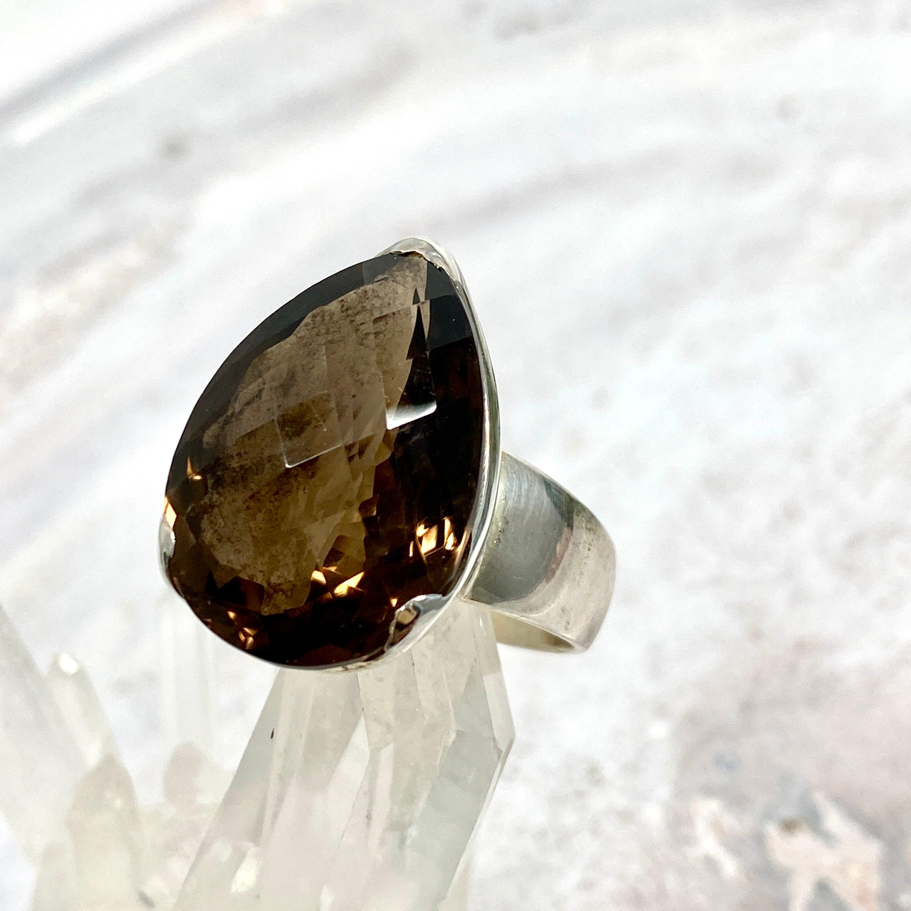 Natural Smokey Quartz Checkerboard Faceted Teardrop Pendant Necklace - 9.5mm Gemstone Jewelry for Women | Perfect for Meditation, Energy Healing & Boho Fashion