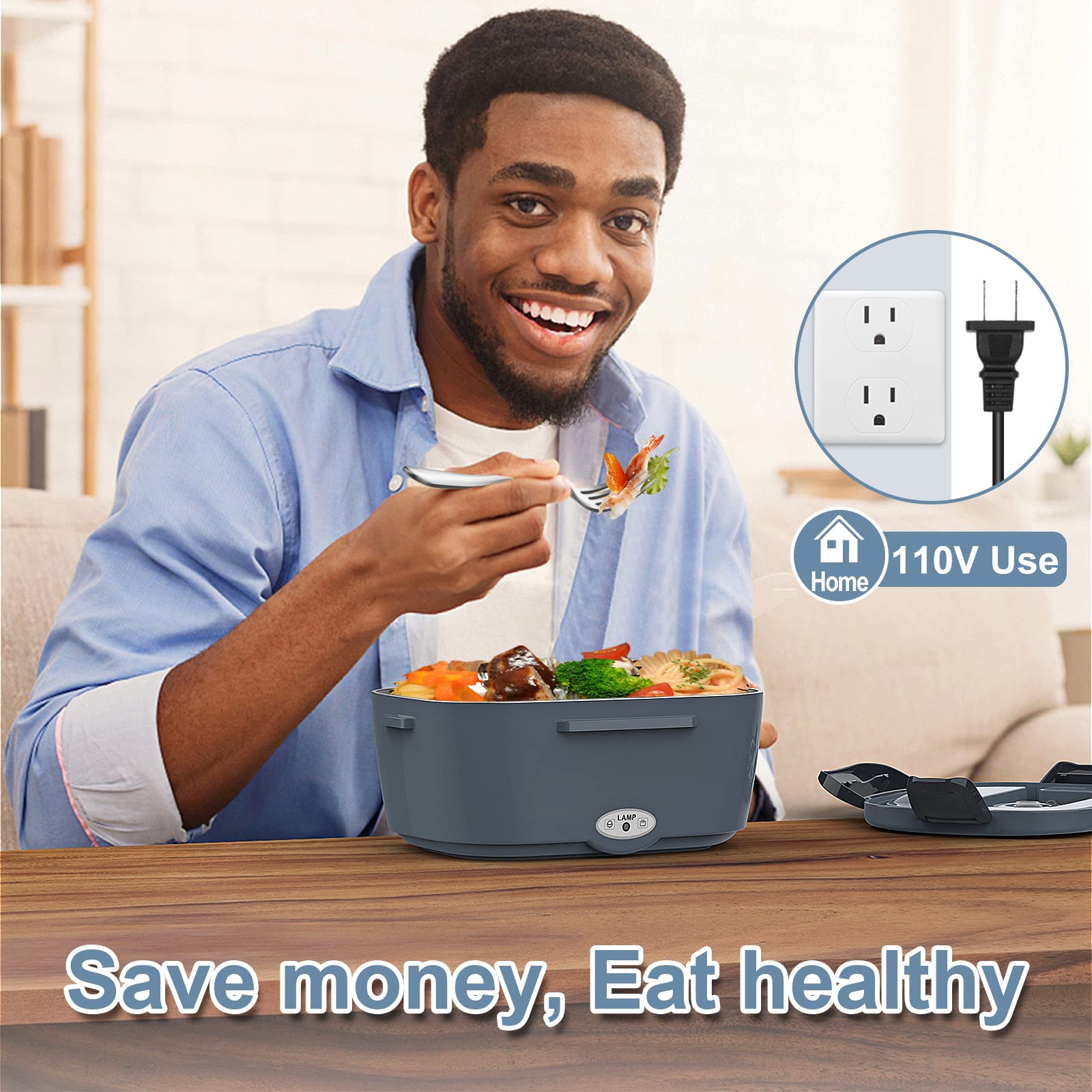 Portable Electric Lunch Box for Adults - 60-80W Car/Truck Food Warmer | Rechargeable Heating Lunch Box for Office, Travel & Camping | Perfect Christmas Gift & White Elephant Present