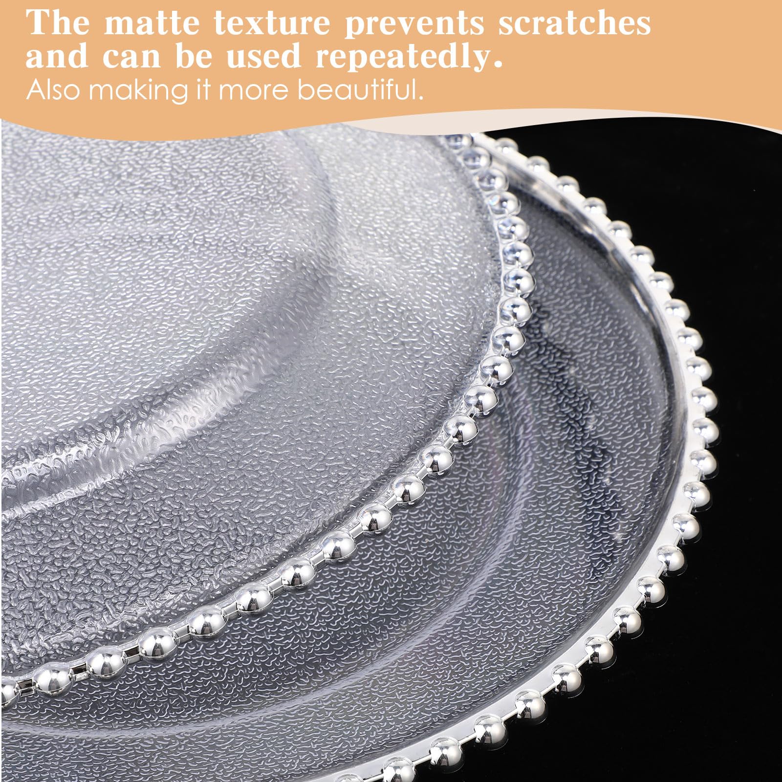 Hoolerry 50 Pack 13 Inch Clear Plastic Charger Plates - Round Beaded Acrylic Frosted Grain Decorative Dinner Plates for Wedding, Party, Event - Bulk Disposable Tableware for Home Kitchen & Tabletop (Silver) | Elegant Place Settings for Formal Dining & Special Occasions