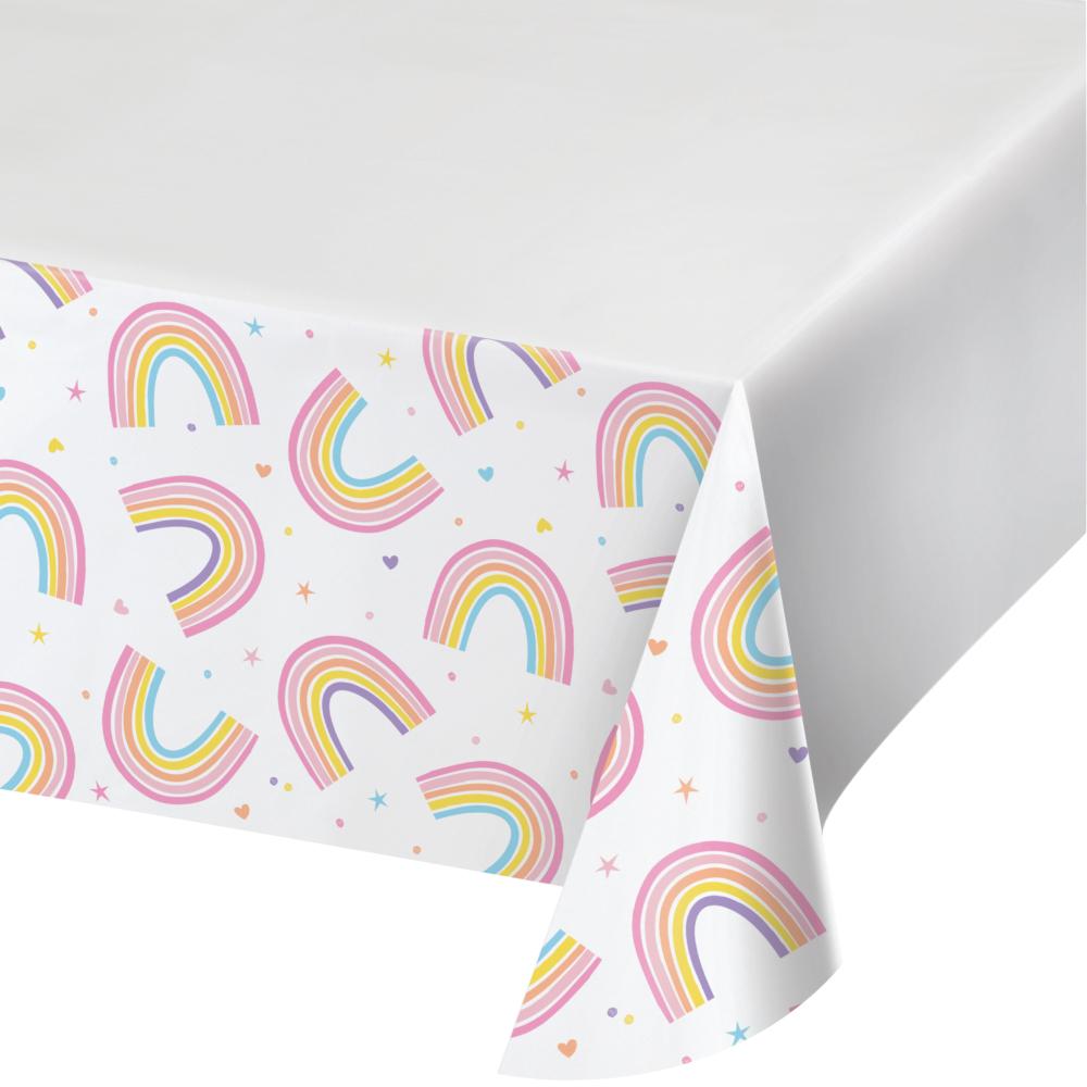 12-Pack Happy Rainbow Plastic Tablecloths - Colorful Disposable Table Covers for Birthday Parties, Picnics & Outdoor Events
