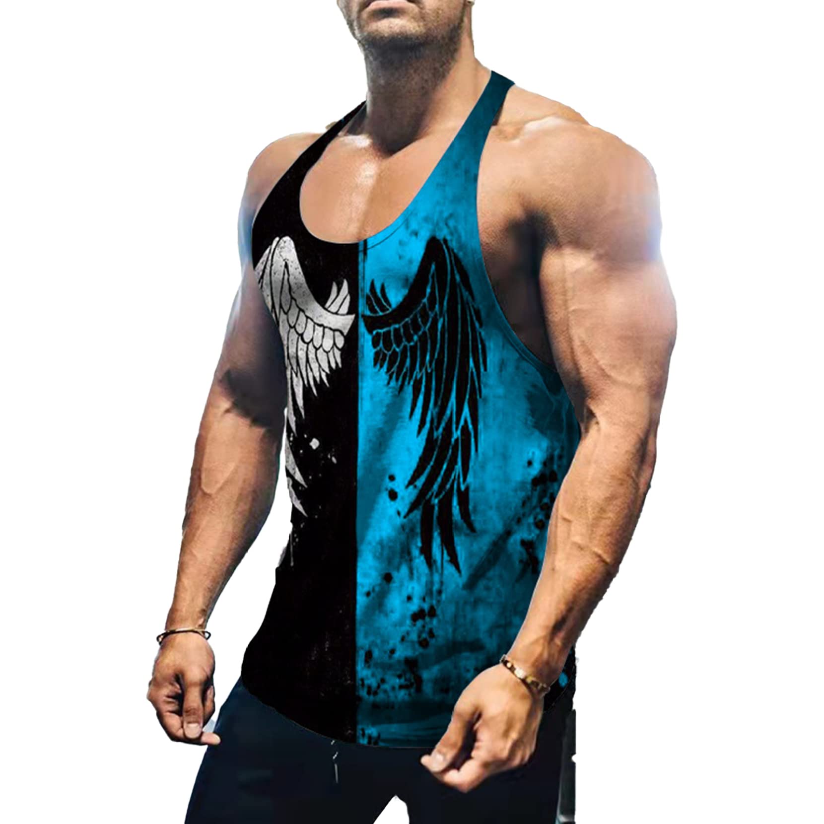 Huimingda Men's Color Block Wings Print Sleeveless Muscle Tank Top - Gym Workout Shirt for Fitness, Running & Training - Lightweight Breathable Athletic Shirt for Summer Exercise & Casual Wear