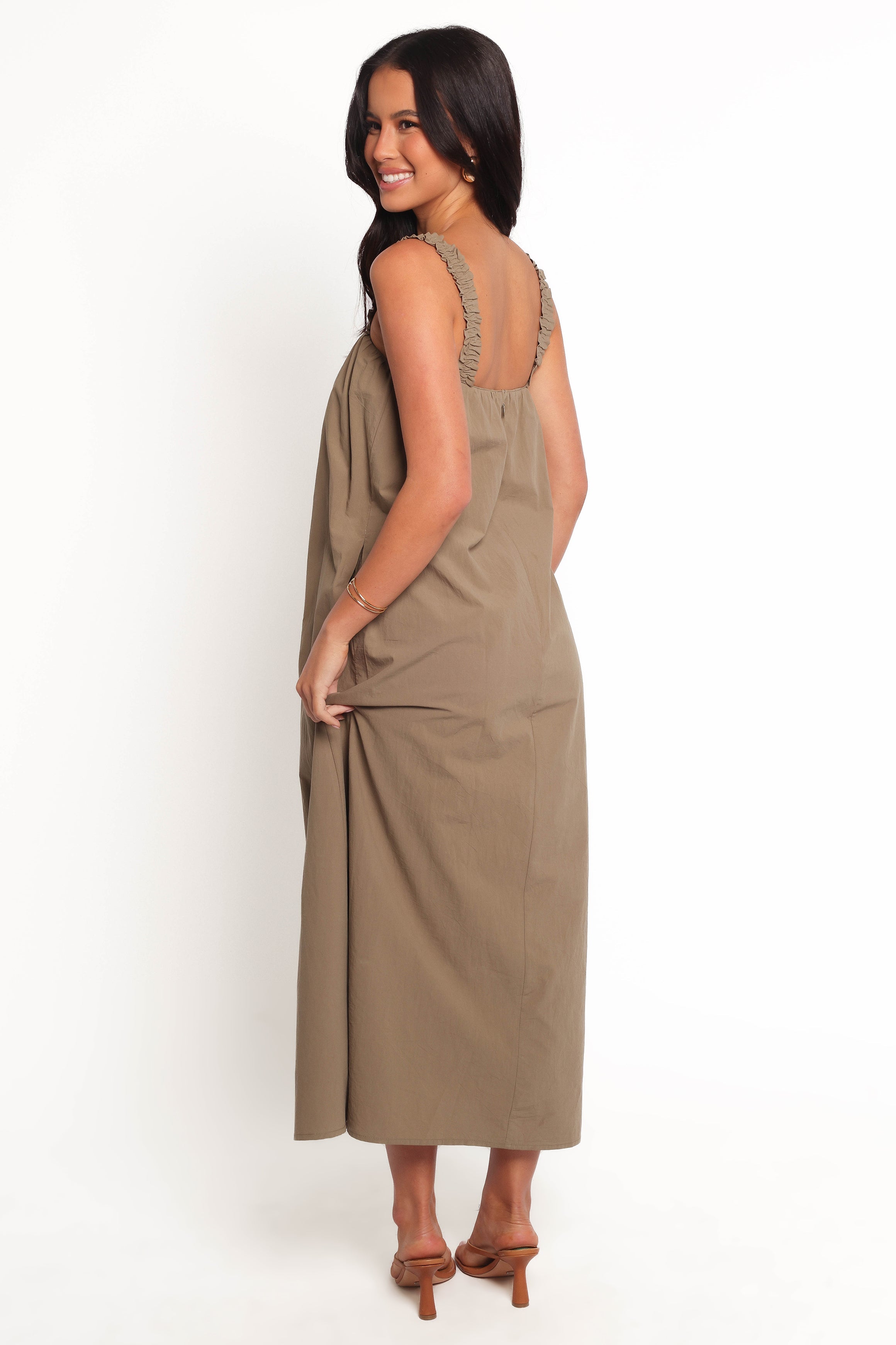 Alessandra Women's Olive Green Maxi Dress - Elegant Long Sleeve Flowy Summer Dress for Beach, Wedding & Special Occasions