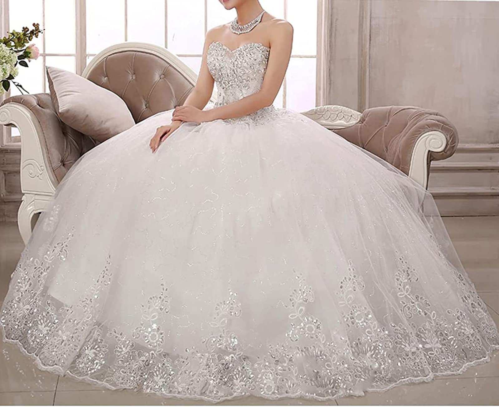 LY Women's Elegant Princess Wedding Dress for Bride - Perfect for Church Ceremonies, Beach Weddings & Formal Receptions