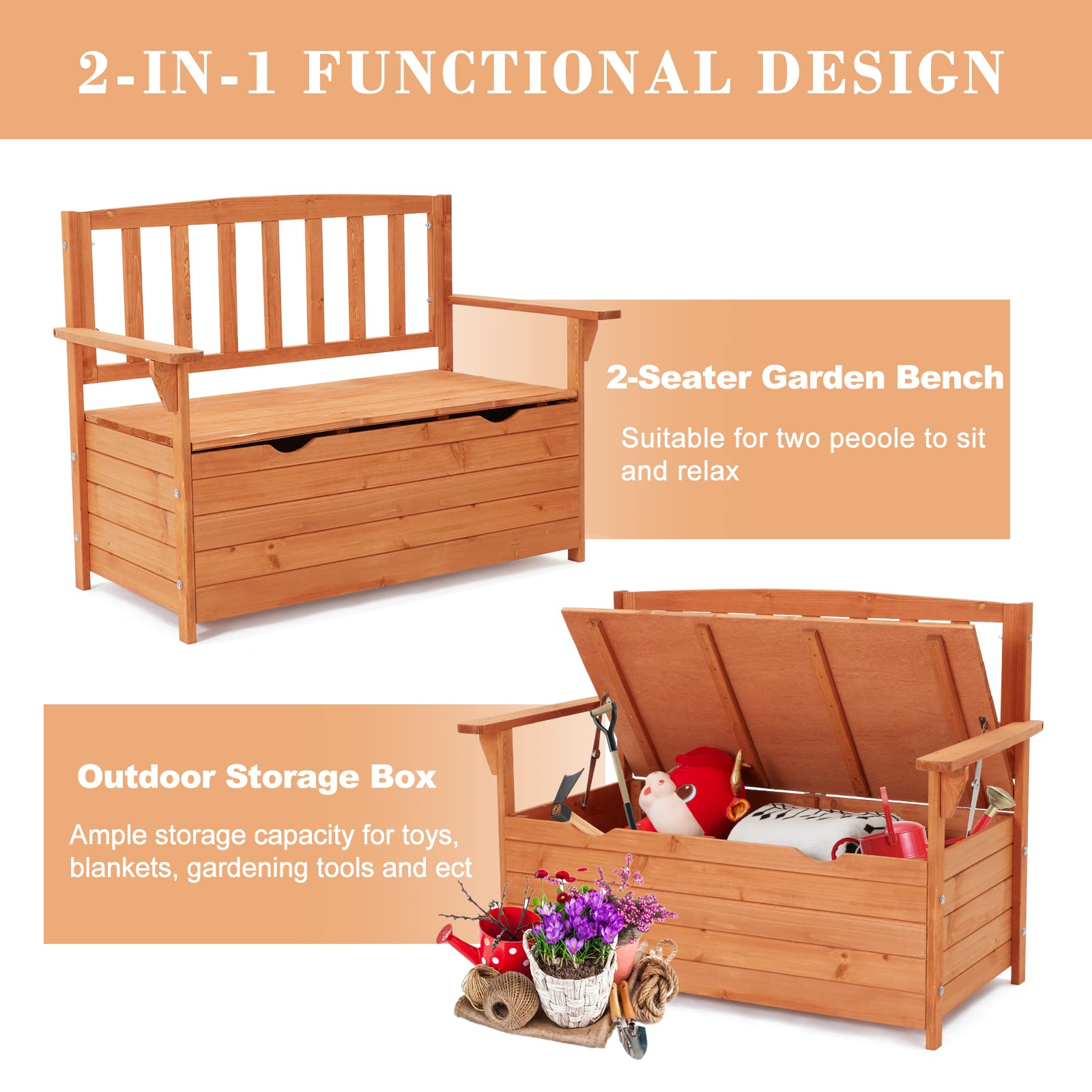 **AVAWING Wooden Outdoor Storage Bench with Seating - Large Deck Box for Patio, Backyard, Balcony & Entryway - Portable Handles, Natural Finish - Perfect for Outdoor Seating & Storage**