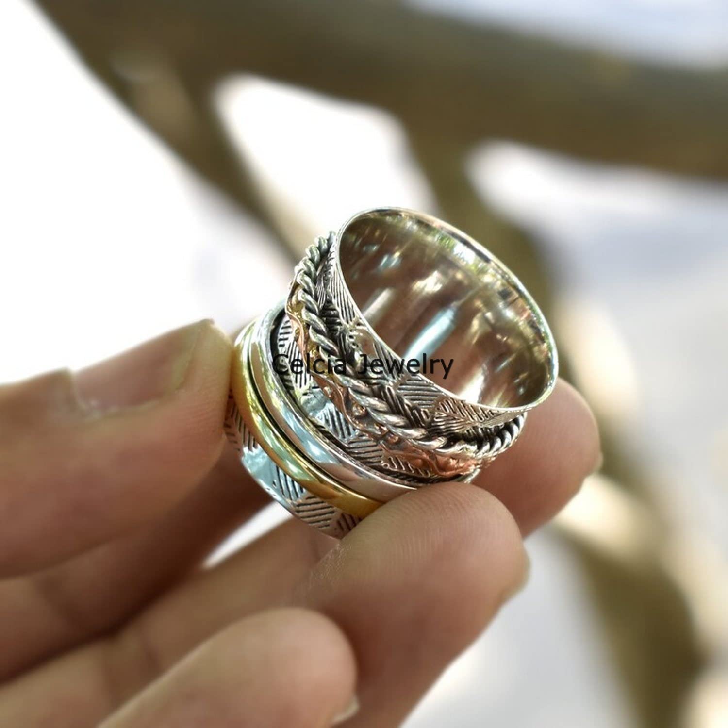 925 Sterling Silver Spinner Ring for Women - Handcrafted Thumb Ring, Multi-Spin Promise Jewelry - Size 7 | Perfect for Meditation, Stress Relief & Fashion Accessories