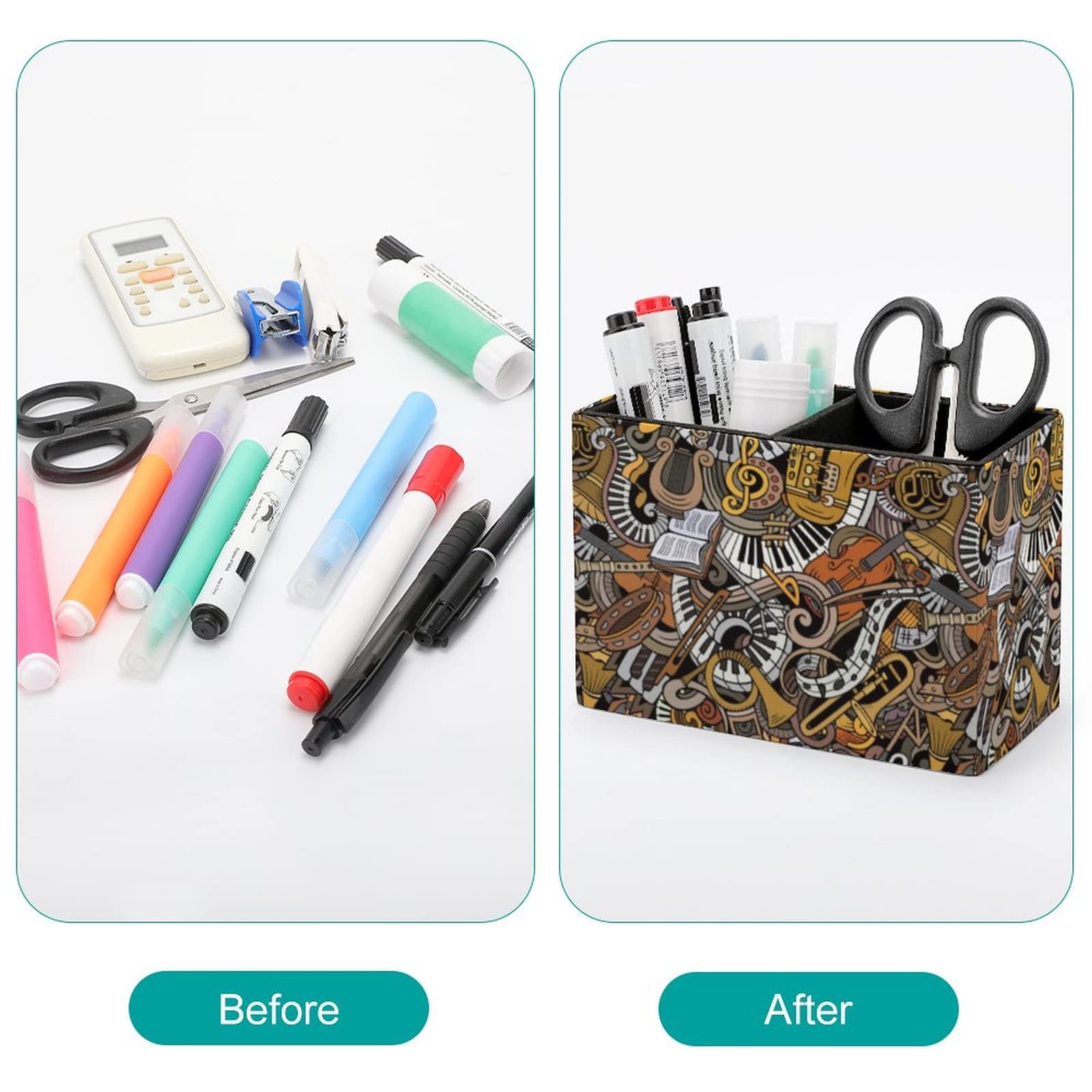 Cartoon Musical Instruments Pen Holder - Leather Desk Pencil Organizer for Office, School & College | Stylish Storage for Pens, Makeup Brushes & Stationery | Perfect Desktop Organizer for Study & Work Spaces