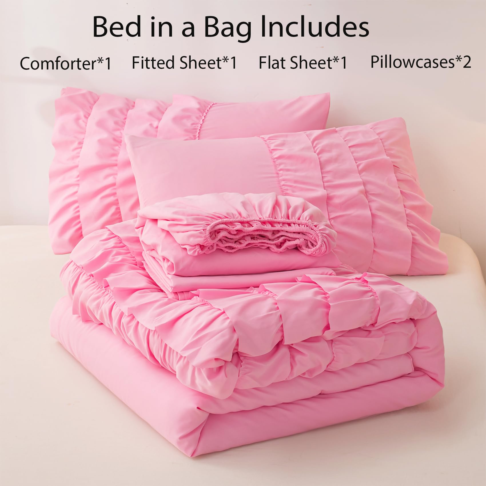 **Pink Princess Dress Comforter Set Queen Size - 5 Piece Teen Girls Bed in a Bag with Ruffled Bedding & Sheets - Perfect for Kids' Room, Birthday Gifts & Princess-Themed Decor**