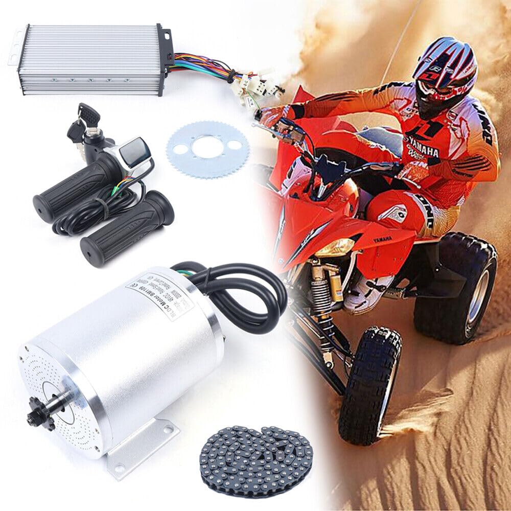 48V 2000W Brushless Motor Kit with Speed Controller & LCD Throttle - 4300RPM High Power BLDC Motor for E-Bike, Electric Scooter, DIY Mini Car - Includes T8F Crankset & Chain (Perfect for Home Projects & Custom EV Builds)