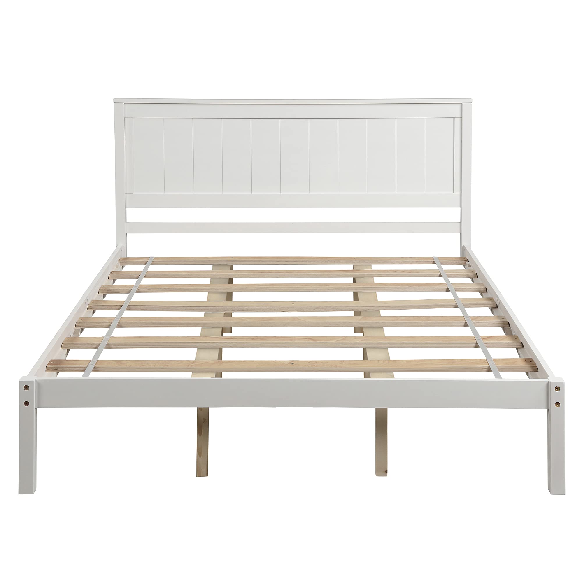JULYFOX Queen Platform Bed Frame - White Wood Headboard, 400lb Capacity for Bedroom