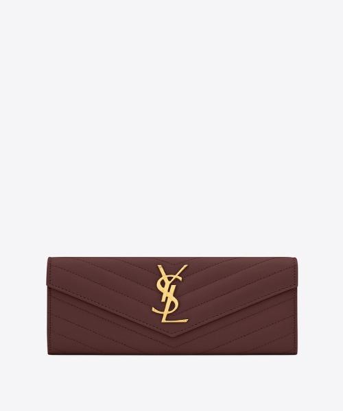 Saint Laurent Monogram Large Flap Wallet in Dark Red De Poudre - Luxury Leather Wallet for Women, Perfect for Everyday Use & Special Occasions
