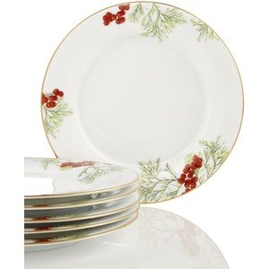 Charter Club Grand Buffet Red Berry Porcelain Dinner Plates - Set of 6 Elegant Fine China Plates for Formal Dining, Holiday Entertaining & Special Occasions