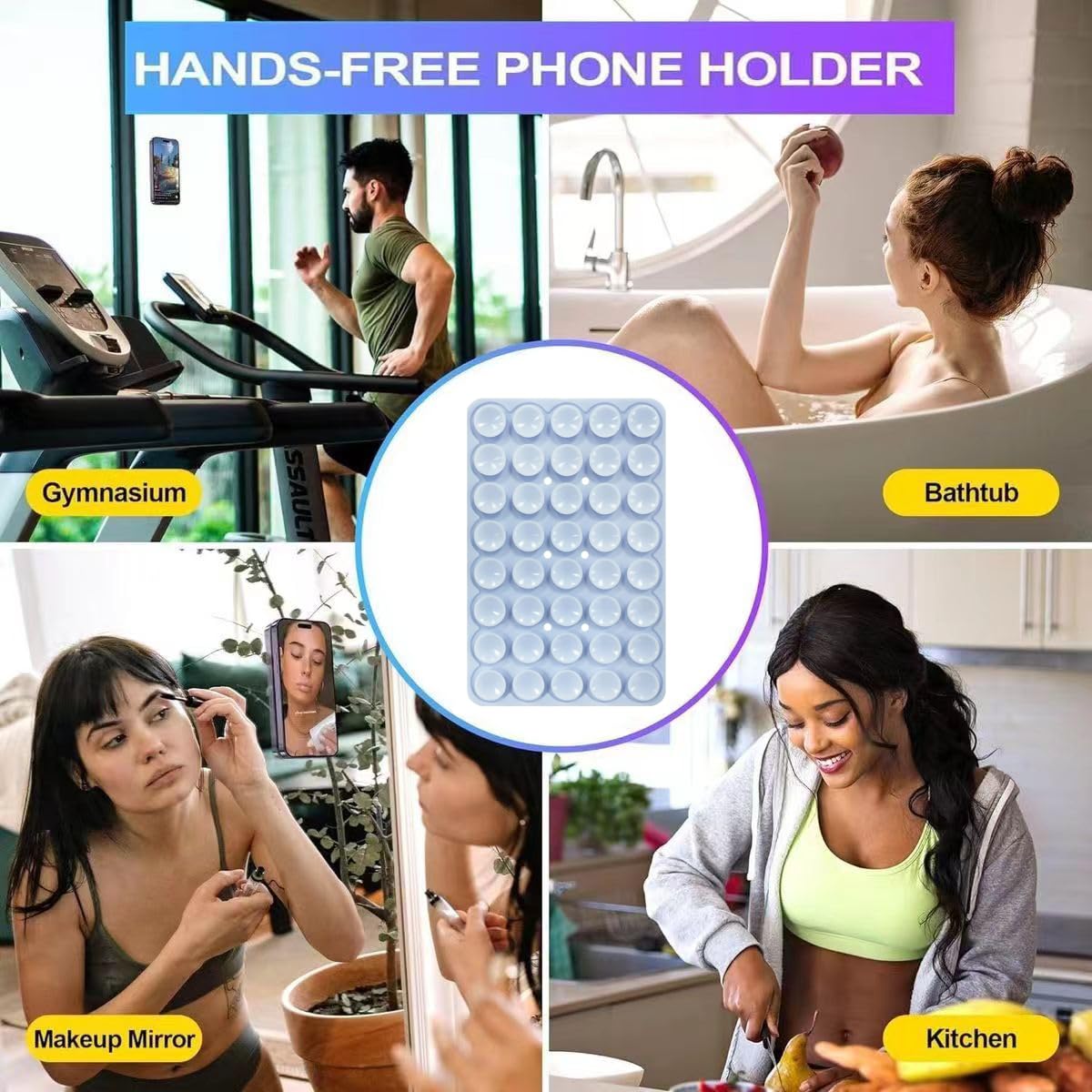 **Sticky Silicone Suction Cup Phone Mount - Double Sided Hands-Free Grip for Selfies, Videos & Driving | Washable, Non-Slip Phone Stand for iPhone & Android (Light Blue) | Perfect for Car Dashboard, Office Desk & Home Use**