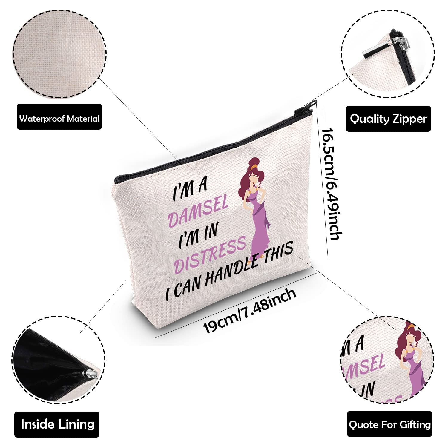 ZJXHPO Muses Characters Themed Cosmetic Bag - Megara Design Makeup Pouch with Zipper - Perfect Gift for Disney Fans & Beauty Essentials Storage - Great for Travel, Cosplay, and Daily Makeup Organization