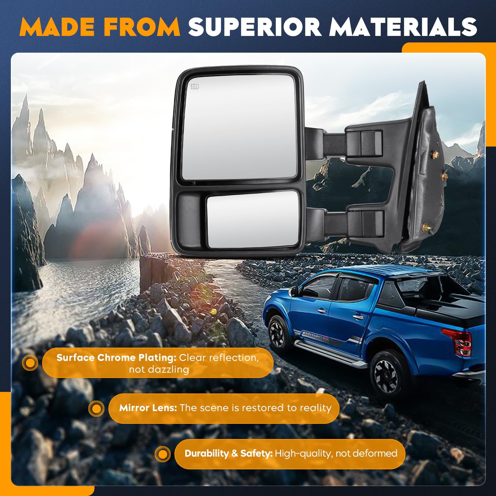 2008-2016 Ford F-250 F-350 Super Duty Power Heated Towing Mirrors with Turn Signal | Manual Folding & Telescoping Design (Pair) | Perfect for Towing Trailers, Boats & RVs