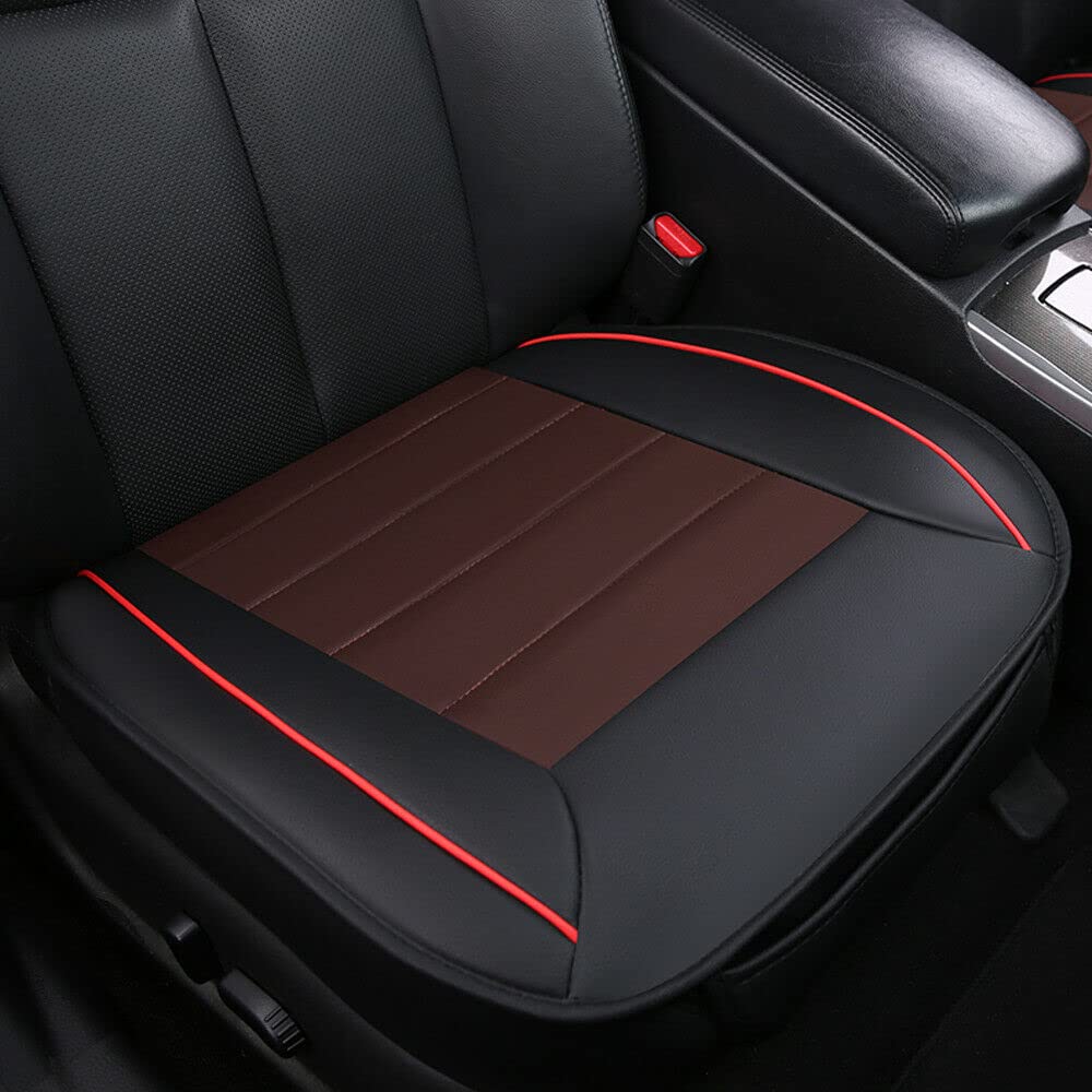 Premium Full Surround Front Car Seat Cover - Genuine Leather Auto Chair Cushion Protector (Black Coffee) - Comfort & Protection for Drivers & Passengers - Perfect for Daily Commute, Road Trips & Long Drives