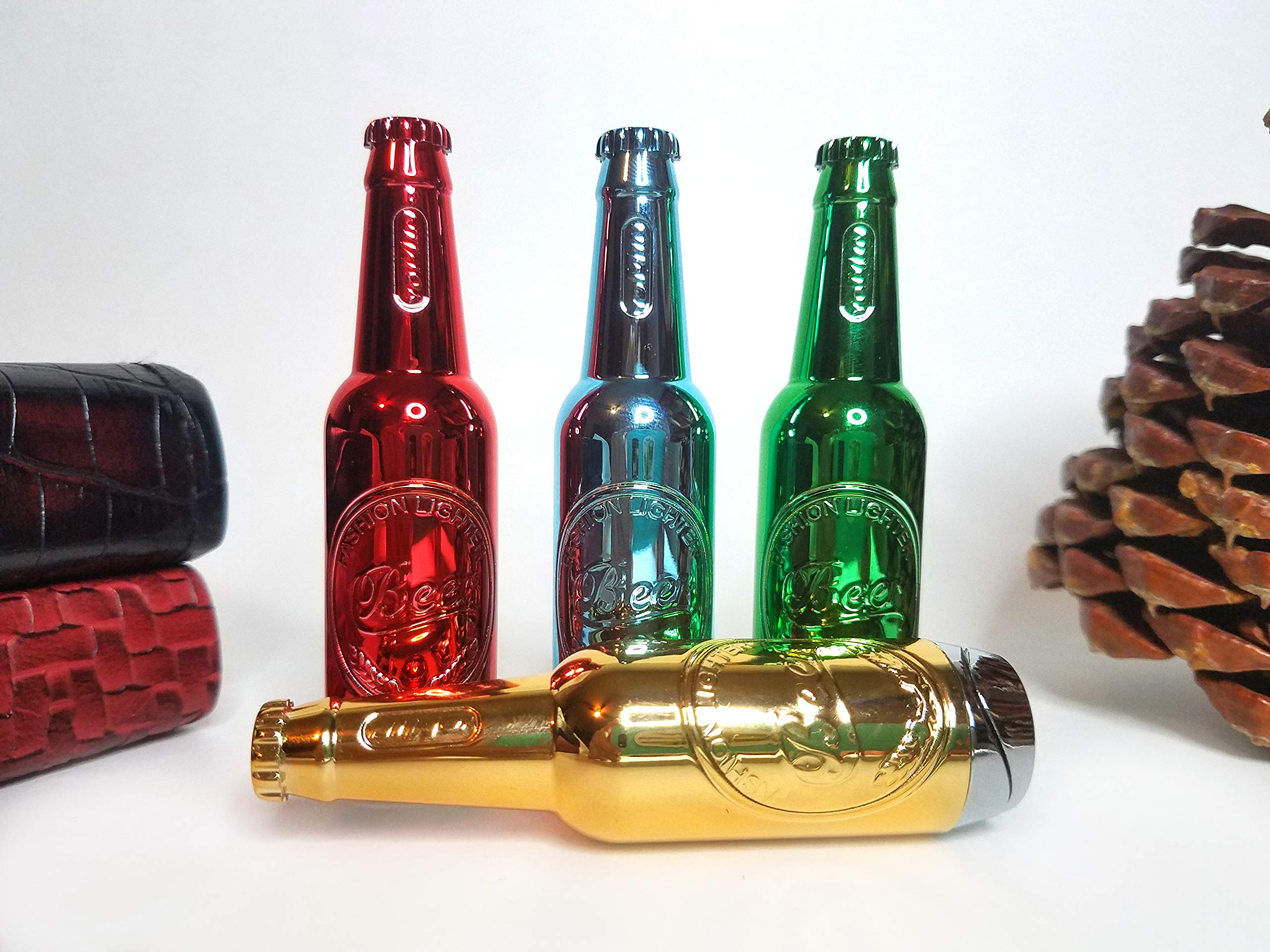 Beer Bottle Butane Lighter - Refillable Collectible (Green) for Camping & Gifts
