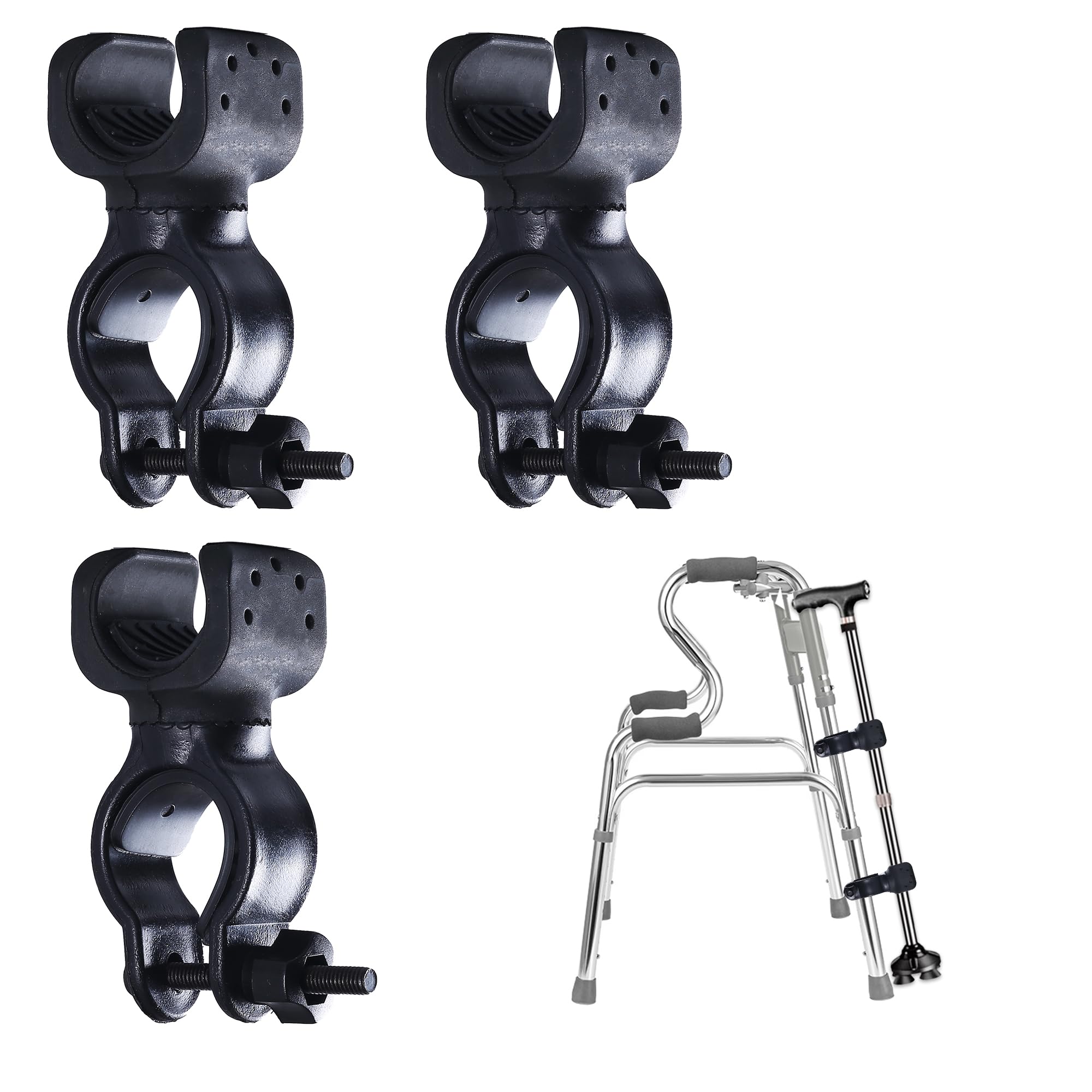 3PCS 360-Degree Rotating Cane Holder for Walkers - Universal Crutch Stick Bracket Accessories for Drive Rollator, Walker, Wheelchair & Mobility Aids - Perfect for Elderly, Disabled & Post-Surgery Support at Home or Outdoors