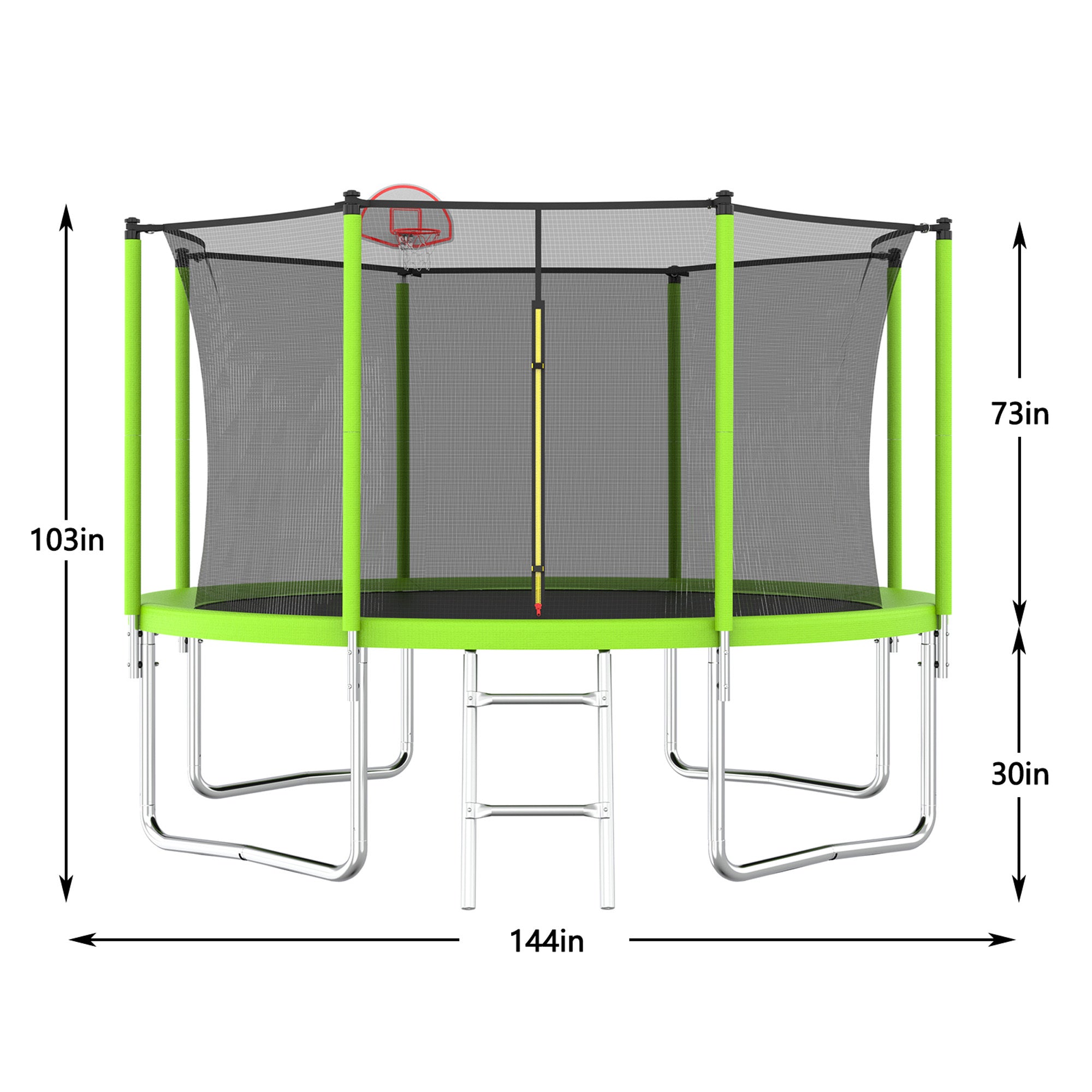 12FT Trampoline with Basketball Hoop & Safety Enclosure - Outdoor Trampoline for Kids & Adults - Backyard Fun, Exercise & Family Recreation - Includes Free Basketball Ball