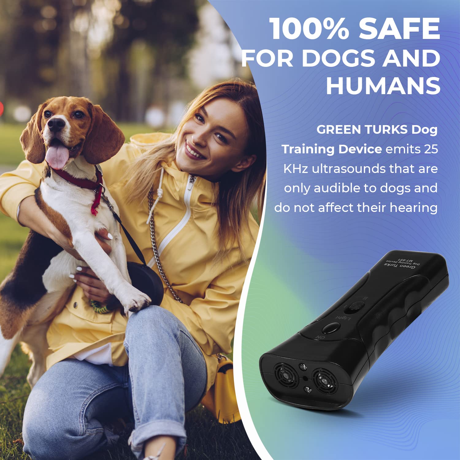 Petgentle Ultrasonic Dog Bark Deterrent - Handheld Anti-Barking Device with LED Light, Safe & Effective Dog Training Tool for Indoor/Outdoor Use, Bark Collar Alternative (50ft Range) - Perfect for Quiet Training at Home, Parks & Neighborhood Walks