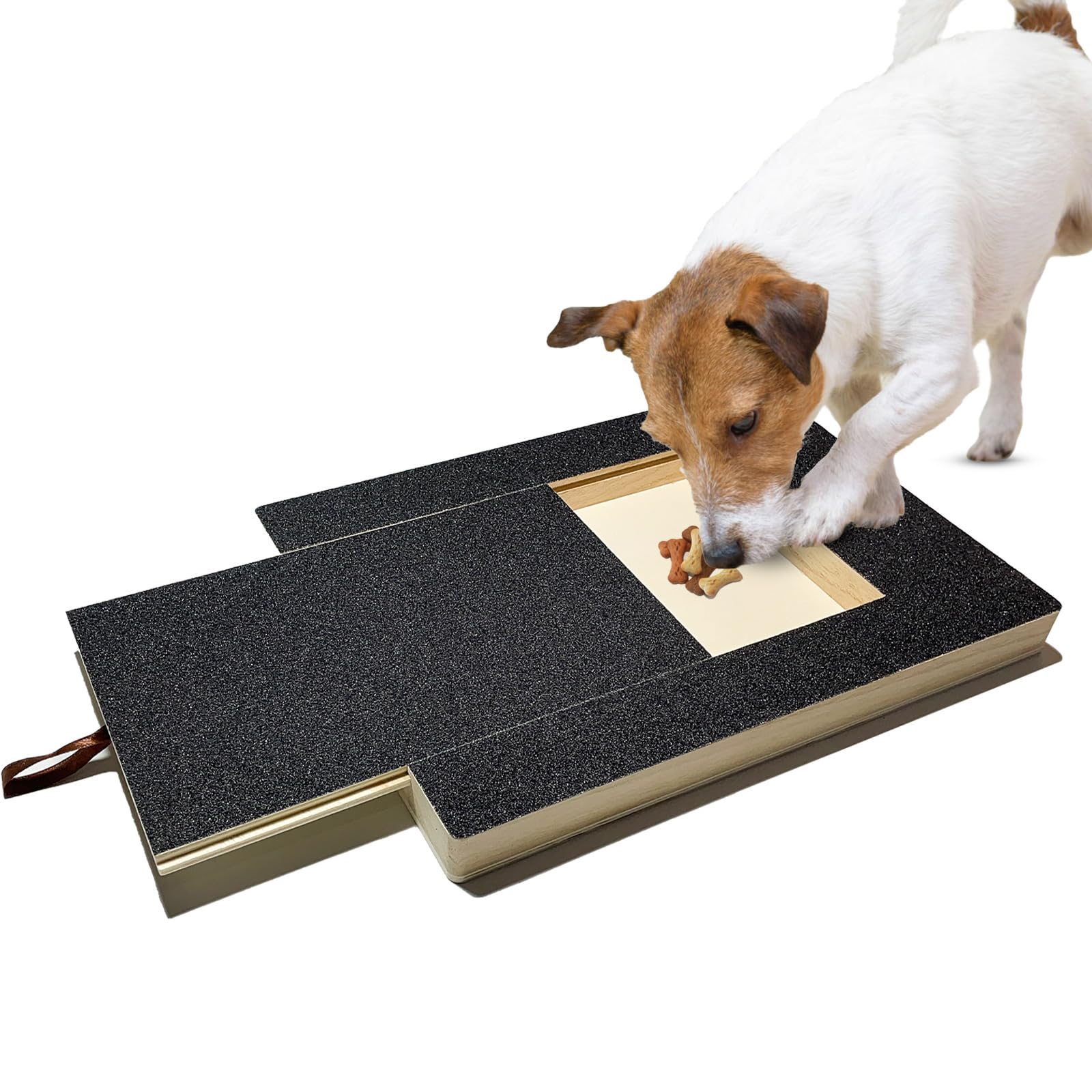 Dulooca Dog Nail Scratch Board with Toy Storage - Multifunctional Pet Nail File & Grooming Tool for Small to Medium Dogs - Black Sandpaper Scraper for Puppy Nail Care - Perfect for Home Grooming & Playtime