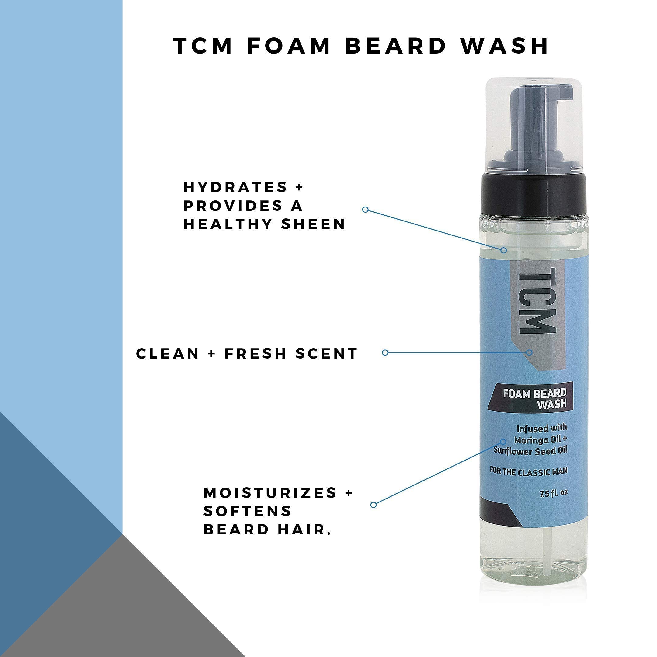 TCM 5 Minute Beard Wash & Go Bundle - 7.5oz Foam Beard Wash & 2oz Beard Oil Kit for Men | Quick Beard Care Routine for Busy Professionals & Grooming Enthusiasts