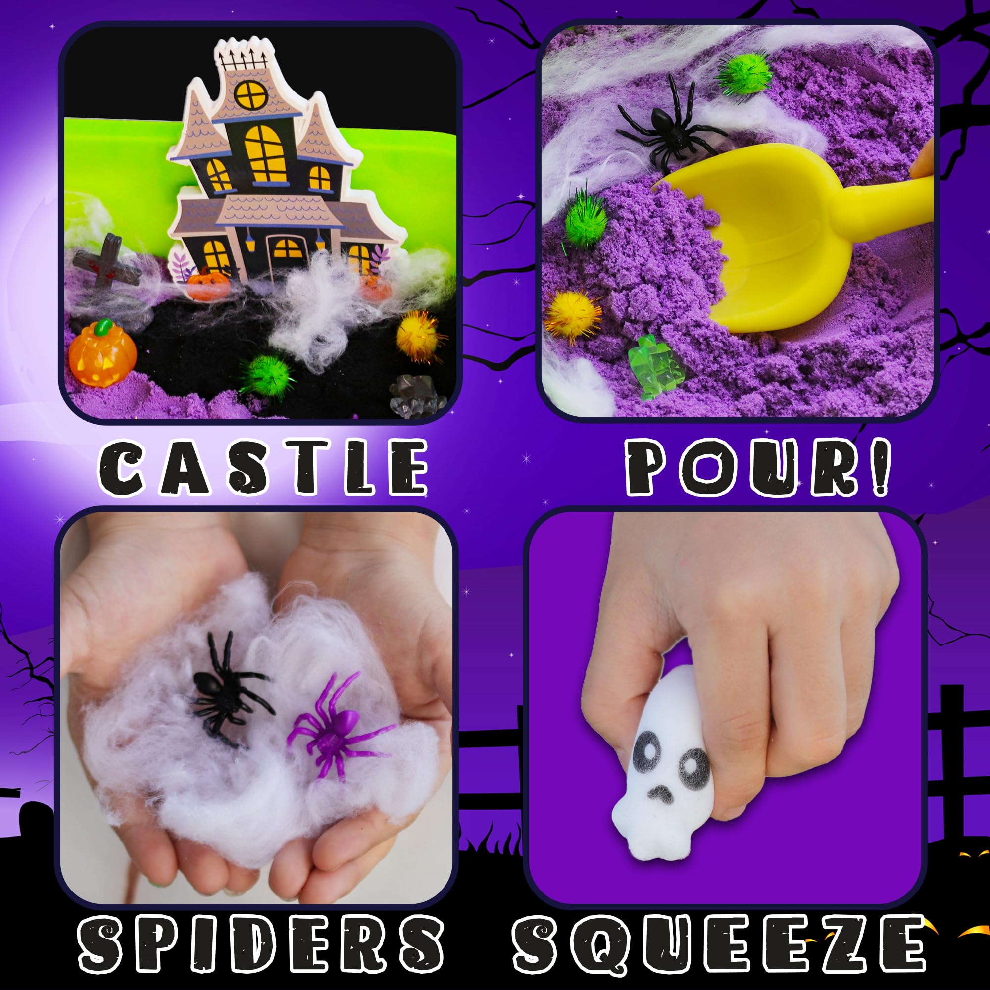 Halloween Sensory Bin for Kids - Halloween Sensory Toys with Play Sand for Toddlers Boys & Girls Ages 3-8 - Halloween Arts & Crafts Kit & Educational Gift for Preschoolers - Perfect for Sensory Play, Halloween Party Favors & Classroom Activities