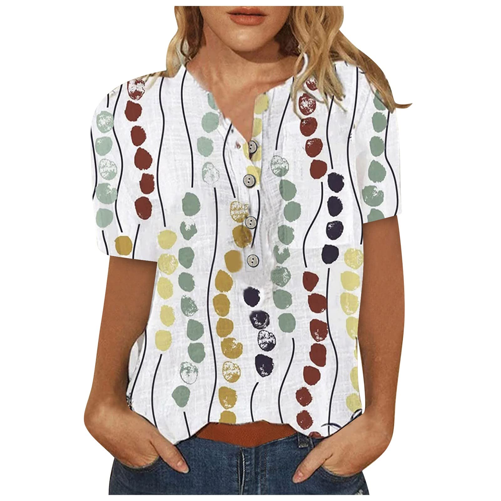 FQZWONG Women's Tie Dye V-Neck T-Shirt with Pocket - Summer Casual Top for Outings