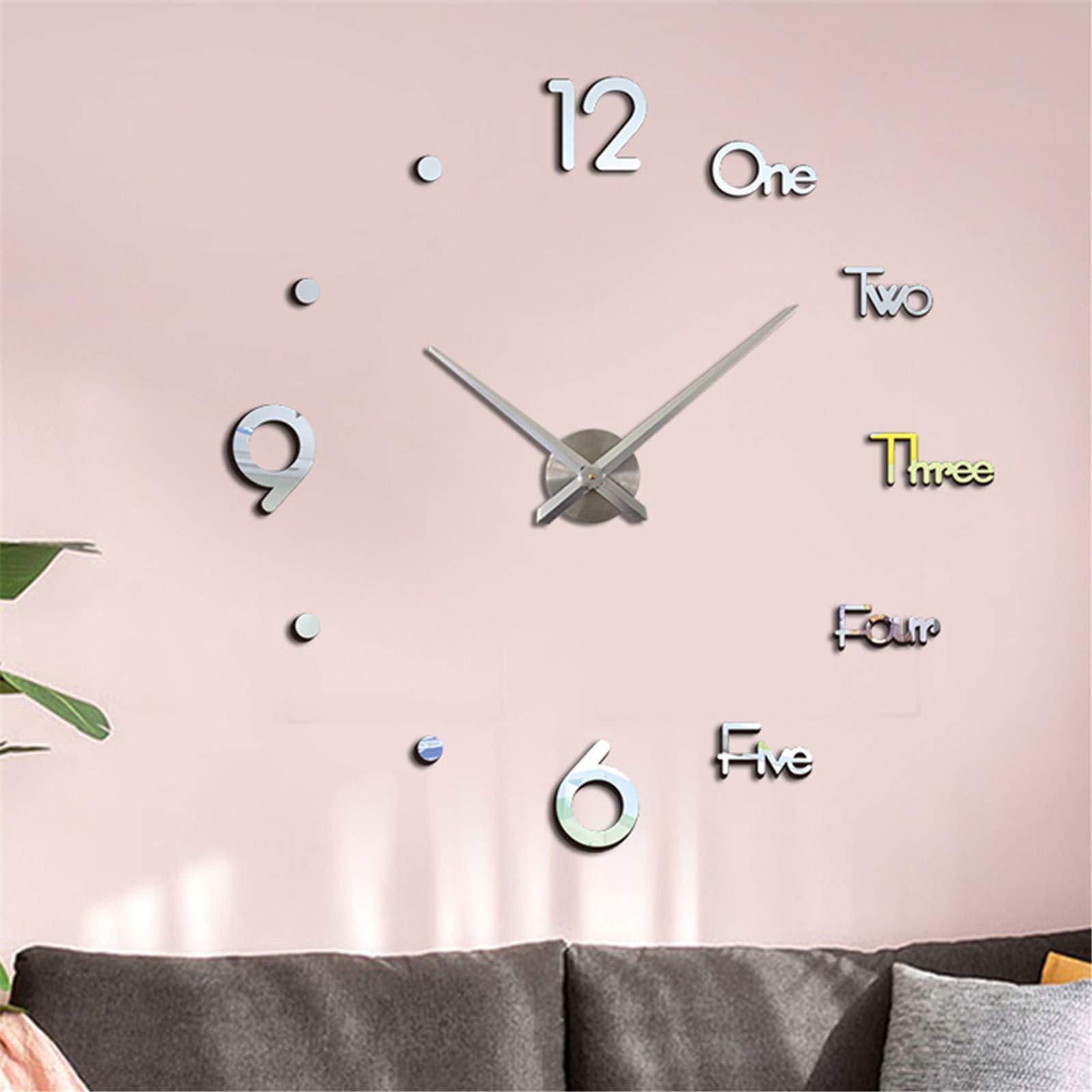 Frameless DIY Wall Clock - Modern 3D Mirror Wall Decor with Roman Numerals, Home Office Living Room Bedroom Sticker Clock (Silver) - Perfect for Minimalist Home Decor, Office Spaces & Gift Ideas