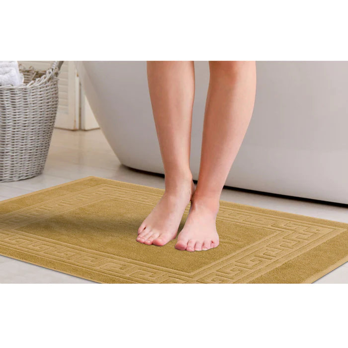 Premium Cotton 2-Piece Greek Key Border Bath Mat Set - Ultra Absorbent, Non-Slip Bathroom Rug - Perfect for Modern Bathrooms, Master Suites & Spa-Like Retreats