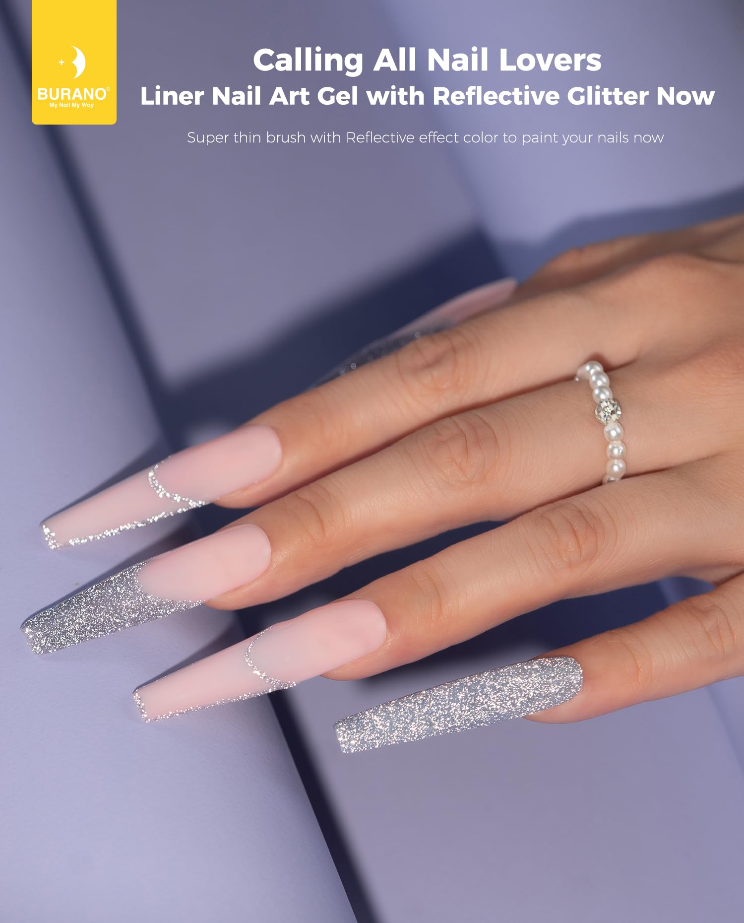 BURANO Holographic Gel Nail Polish - Reflective Glitter Nail Art Liner with Thin Brush, Chrome Gel Polish for Nail Designs (8ml, Curing Required) - Perfect for Salon, Home Manicures & Special Occasions