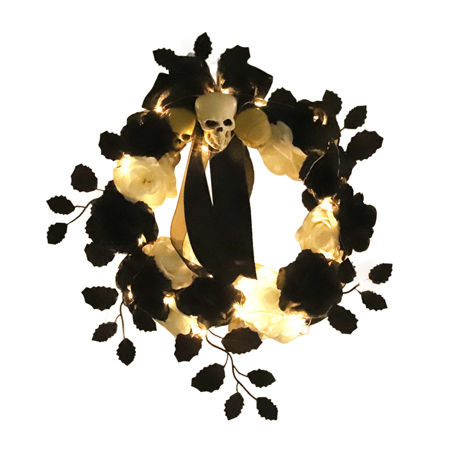 Black and White Rose Skulls Halloween Garland - Spooky Home & Hotel Decor for Front Door, Welcome Wreath, Tropical Halloween Party Decorations | Perfect for Indoor/Outdoor Halloween Displays, Haunted House Themes & Seasonal Celebrations