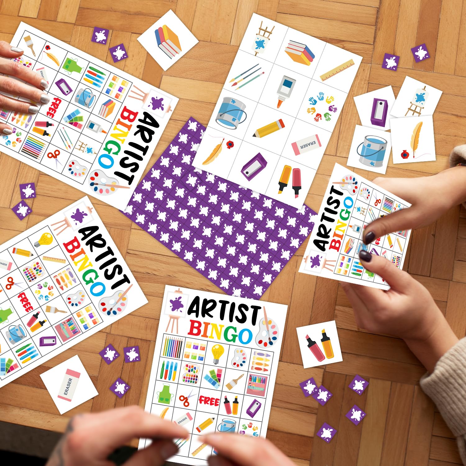 Artist Party Bingo Game Set - 24 Player Art Bingo Cards for Family & Friends Game Night, Painting Party Favors, Holiday Decorations - Perfect for Birthday Parties, Team Building & Classroom Activities