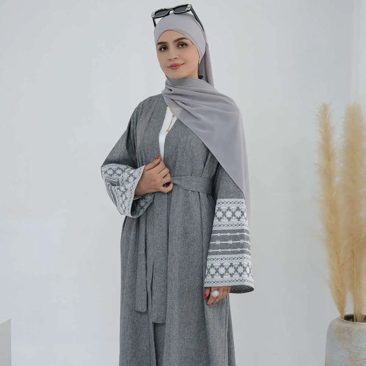 Elegant Embroidered Sleeve Cardigan Open Abaya Dress for Women - Perfect for Prayer, Modest Fashion & Special Occasions