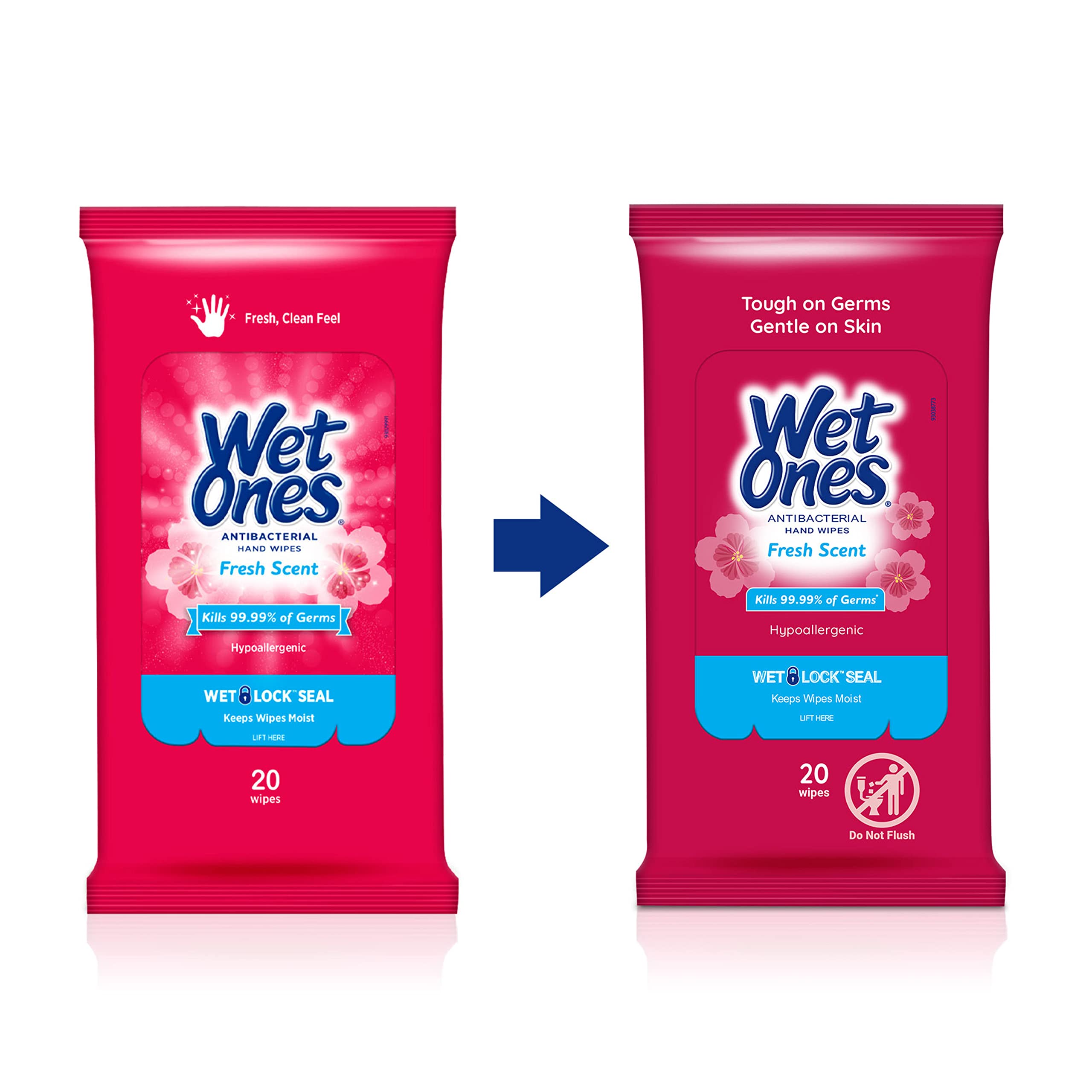 Wet Ones Antibacterial Hand Wipes Travel Size (10 Pack) - 20 Count Fresh Scent Wipes for On-The-Go Hygiene, Travel, Office & Home Use