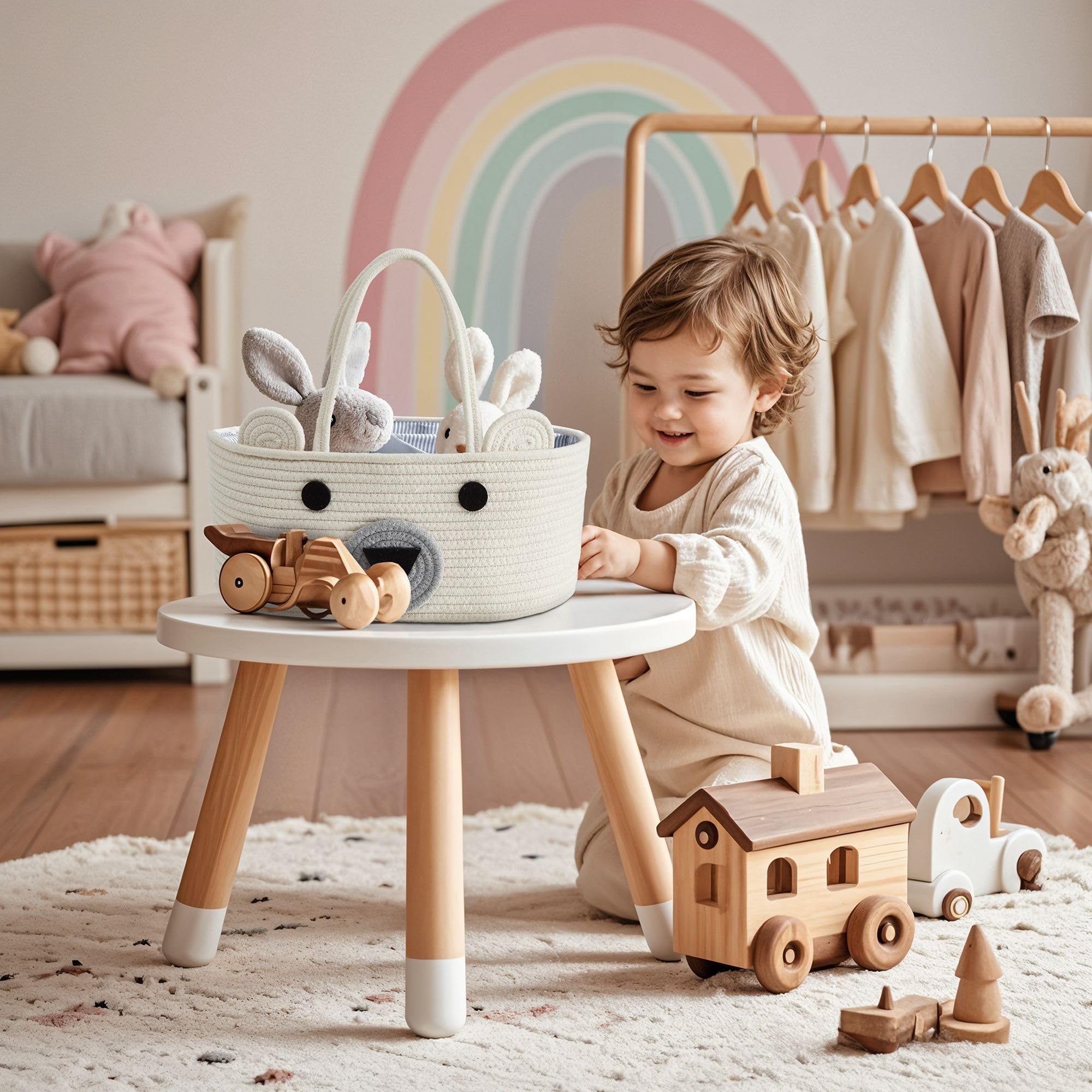 DECOMOMO Large Woven Teddy Bear Diaper Caddy Organizer Basket - Baby Nursery Storage for Diapers, Wipes & Essentials - Perfect for Baby Showers, New Parents & Nursery Decor