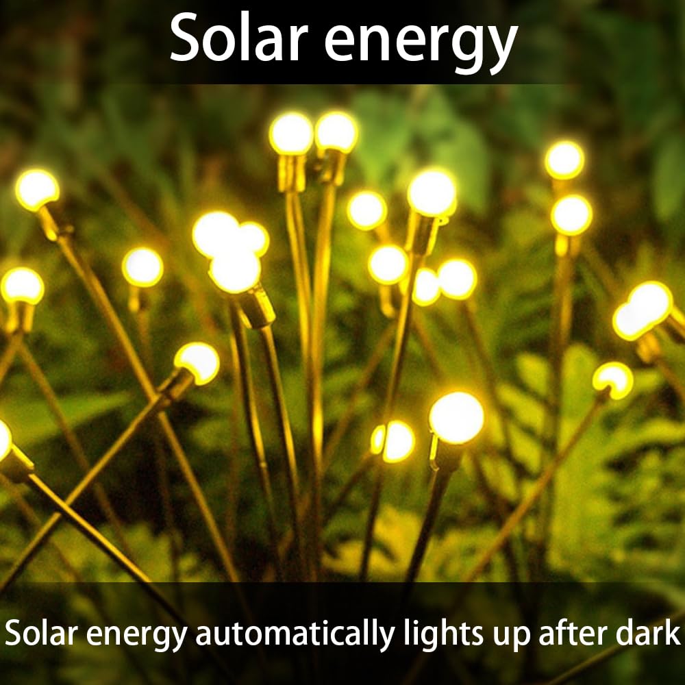 8 LED Solar Swaying Lights Outdoor Waterproof - Firefly Garden Lights for Yard, Patio, Pathway Decoration - Warm White Solar Powered Landscape Lighting (2 Pack) - Perfect for Evening Ambiance and Outdoor Parties