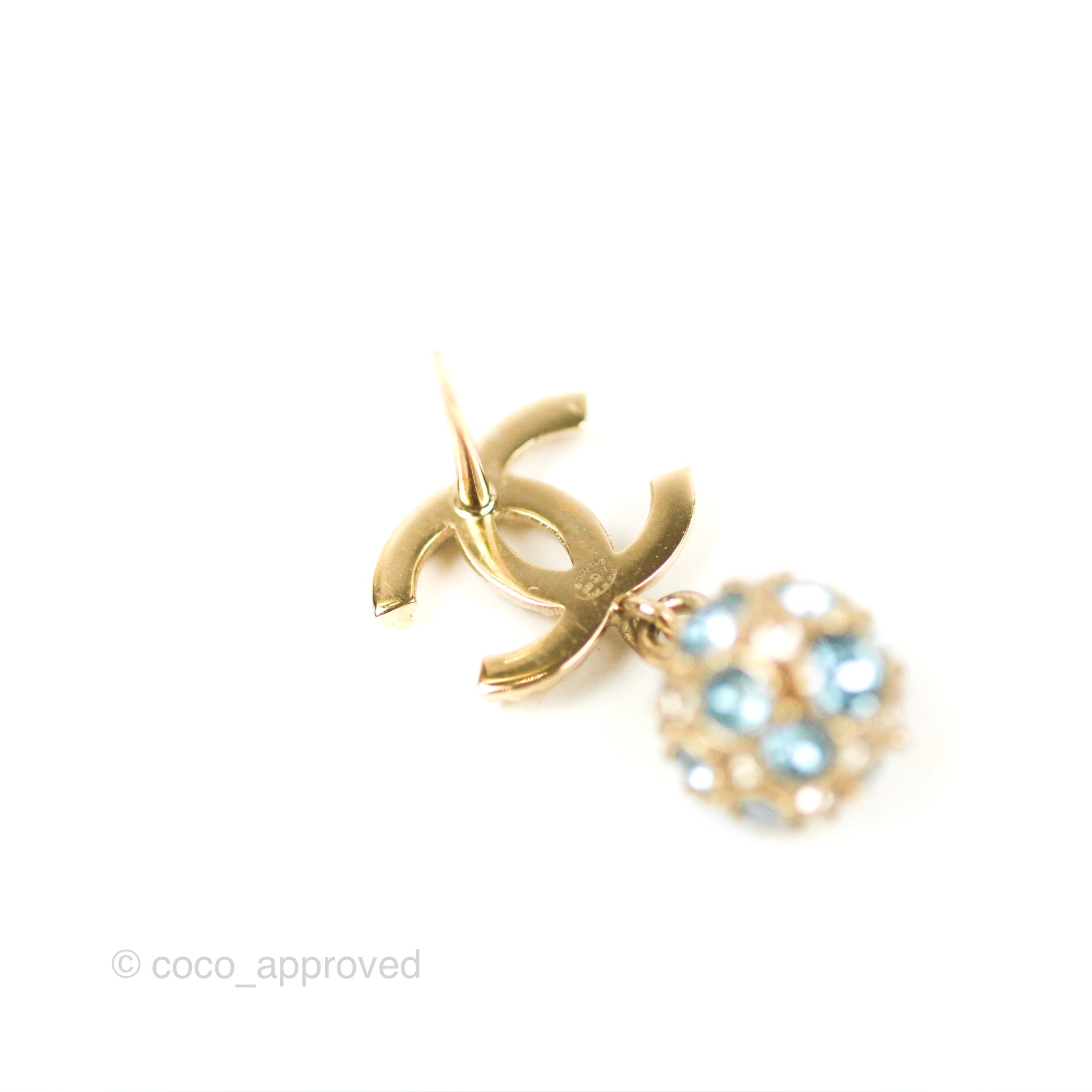 Chanel CC Blue Crystal Drop Earrings - Gold Tone 20V Fashion Jewelry for Women | Perfect for Parties, Weddings & Special Occasions