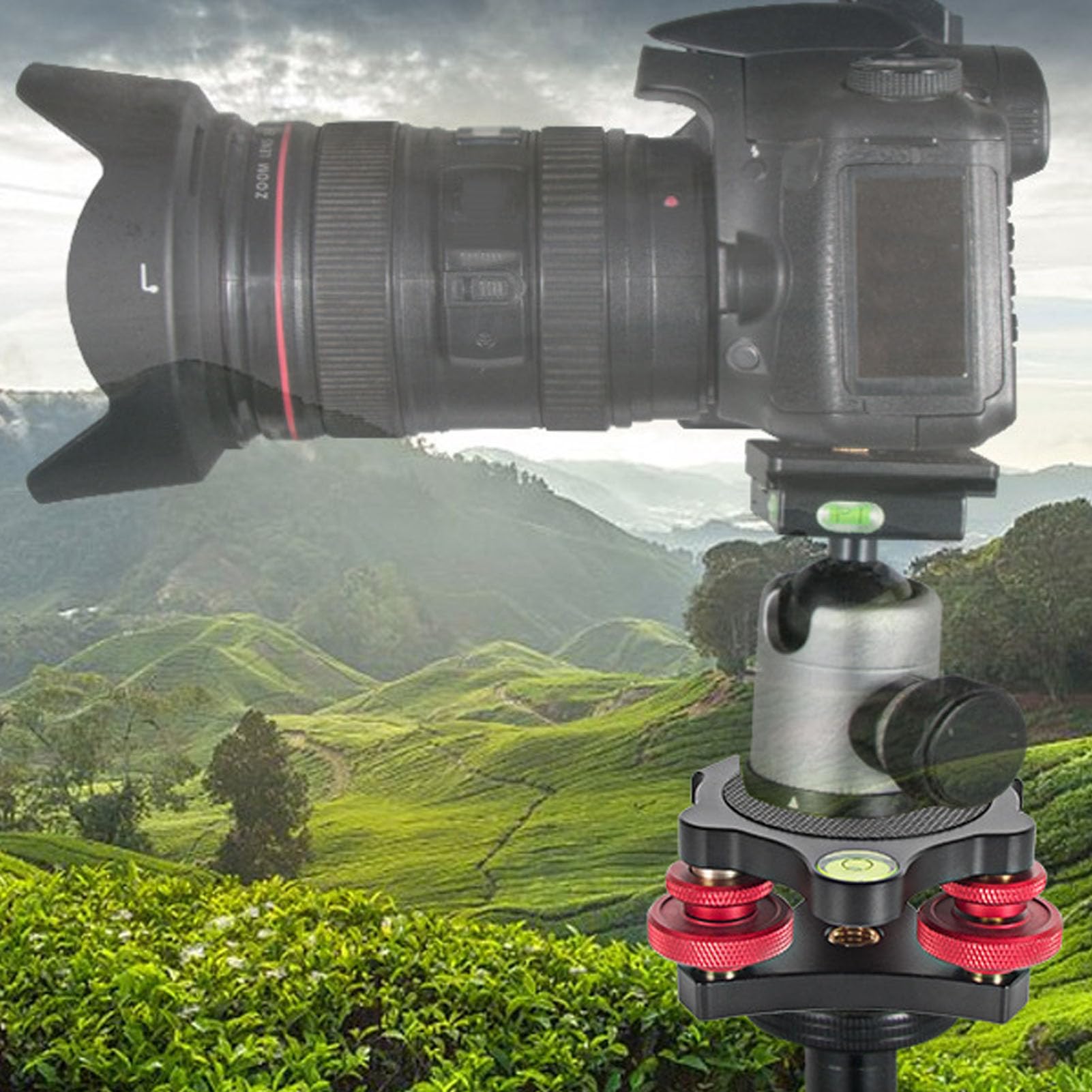 Aluminum Tripod Head Leveling Base - 3 Axis Triple Wheel Leveler Stand with 3/8