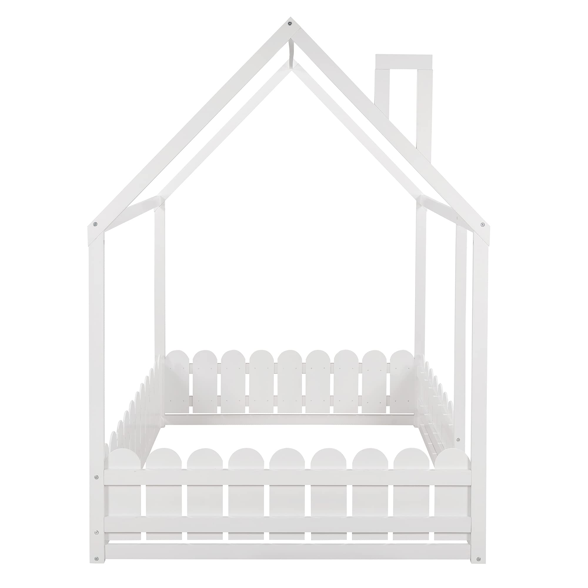 **Solid Wood Full House Bed for Kids & Toddlers - Durable Children's Bed Frame with High Weight Capacity (White) - Perfect for Nursery, Bedroom, or Playroom Decor**