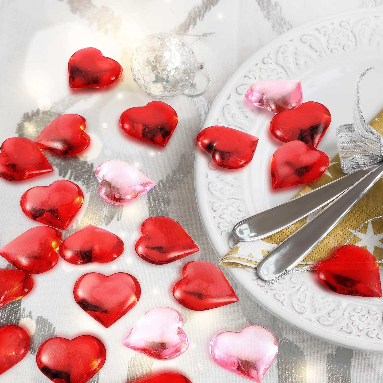 160 Pieces Acrylic Heart Decorations - Valentine's Day Heart Ornaments for Vase Fillers, Table Scatter, Party & Wedding Decor - 0.9 Inch Red & Pink Hearts - Perfect for Romantic Events, Home Decor, DIY Crafts