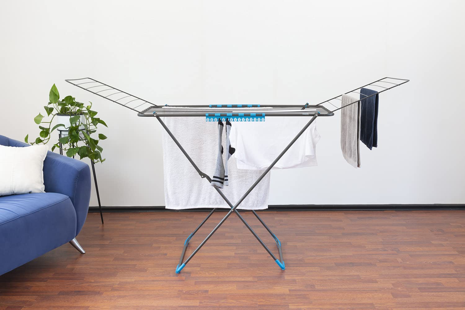 Daytek Expandable Winged Clothes Drying Rack - 59 Feet Large Capacity Indoor/Outdoor Laundry Rack for Drying Clothes, Towels, Blankets - Space Saving Foldable Design for Apartments, Balcony, Backyard