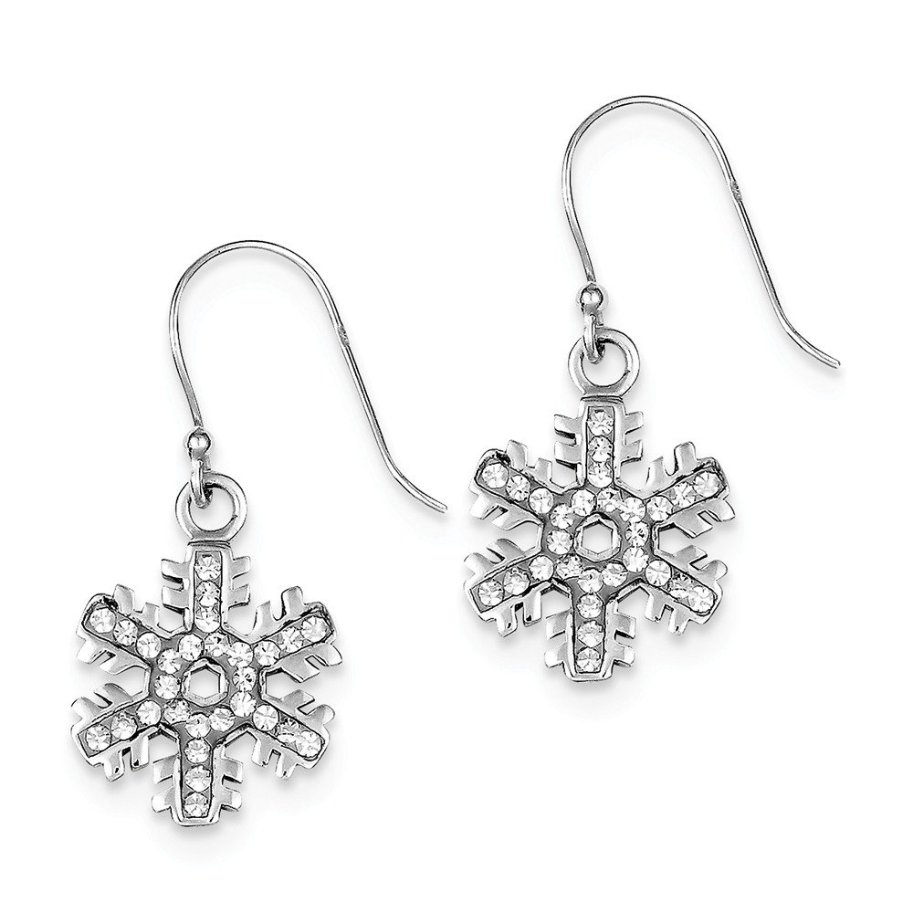 Sterling Silver Stellux Crystal Snowflake Shepherd Hook Earrings for Women - Elegant Winter Holiday Party Jewelry Gift
